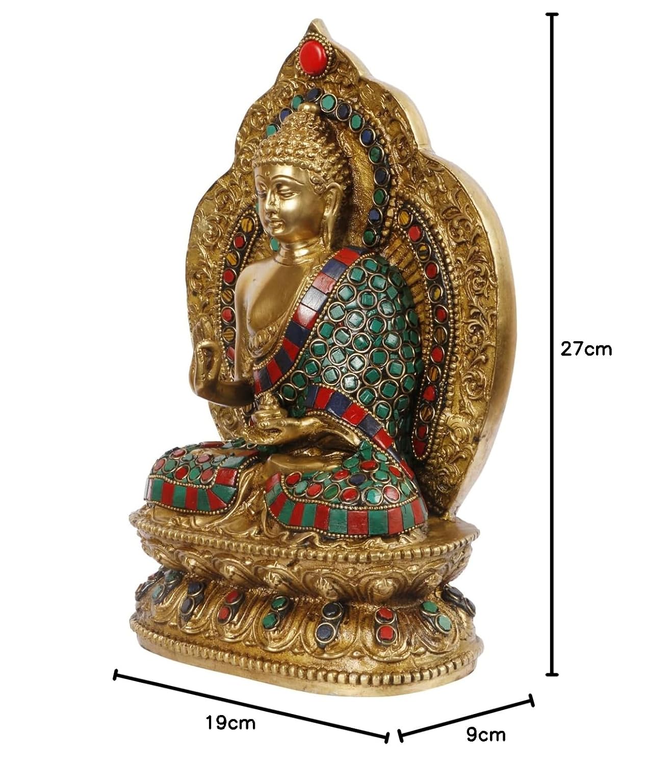 Brass Gautam Buddha Idol Statue Murti Draped in Stone Embellished Shawl for Home Decoration Blessing Buddha Height 10 Inch - SvarupArt