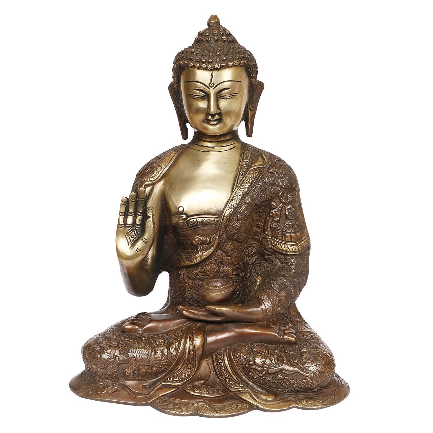 Brass Gautam Buddha Idol Statue Murti Draped in Stone Embellished Shawl for Home Decoration Blessing Buddha Height 12 Inch - SvarupArt