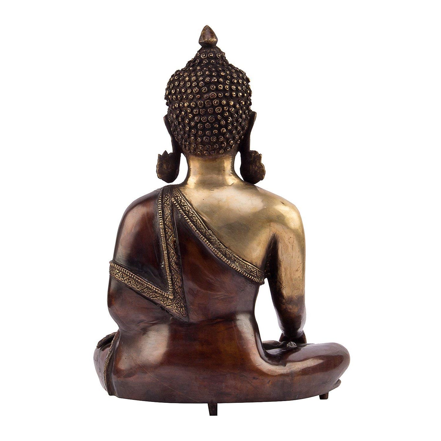 Big Brass Buddha Idol Statue Bhumisparsha Gautam Budd Tibetan Buddhist Decor Height 16 Inch Color Copper Gold - SvarupArt