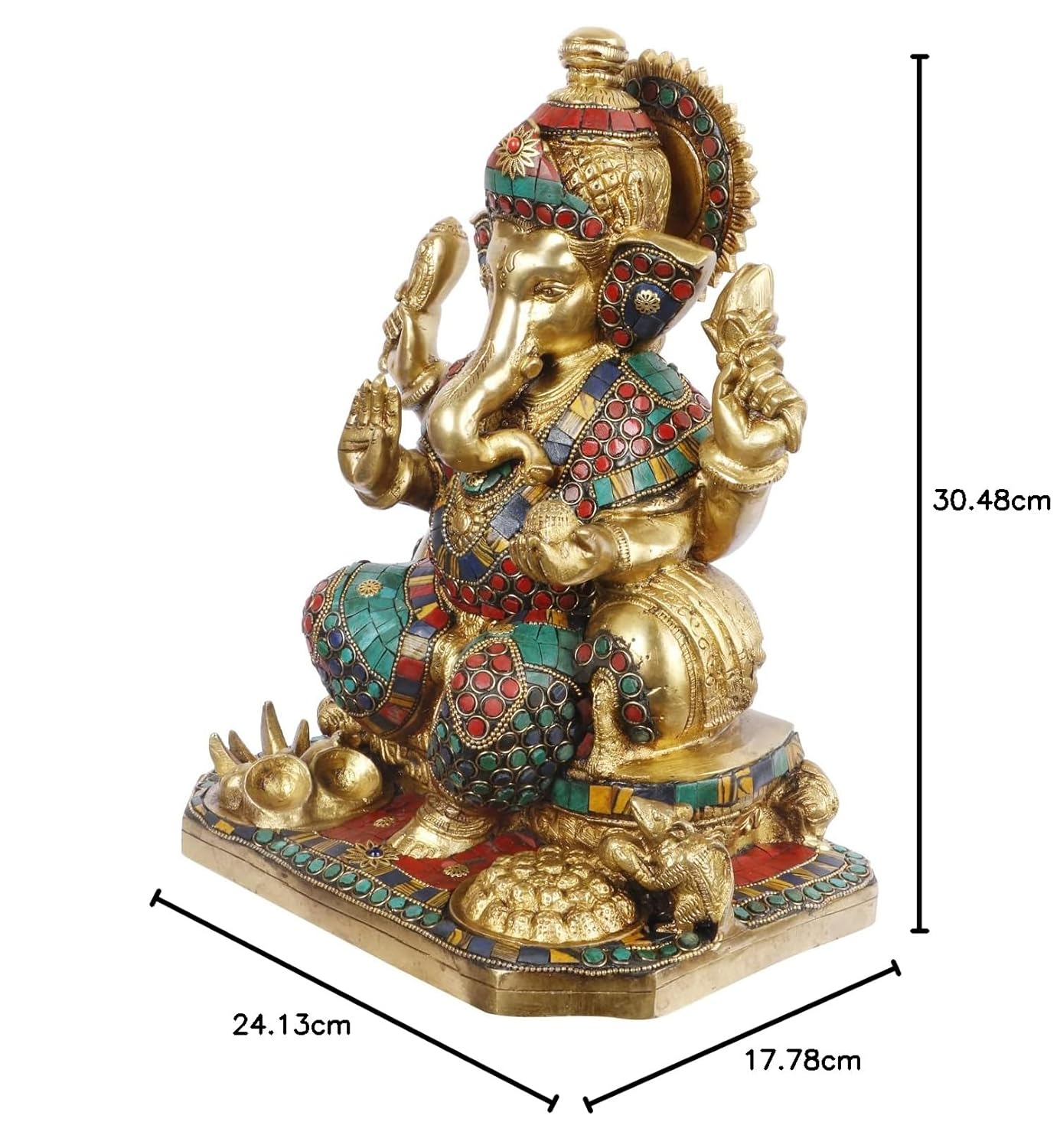 Brass Ganesha Idol for Home Decoration Ganpati Statue Murti for Gift Height 12 Inch Weight 8.9 Kg Color Multicolor - SvarupArt