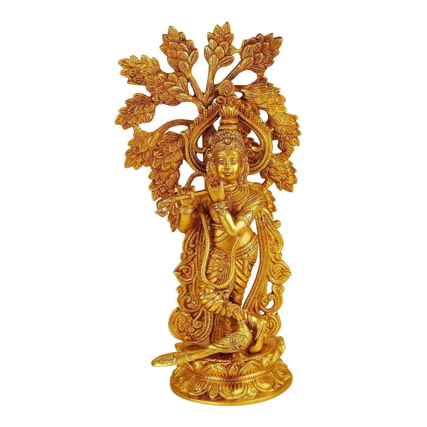 Brass Krishna Bhagwan Idol Murli Kishan Murti Playing Bansuri Gift for Home Mandir Decor Marriage Height 15 Inch - SvarupArt