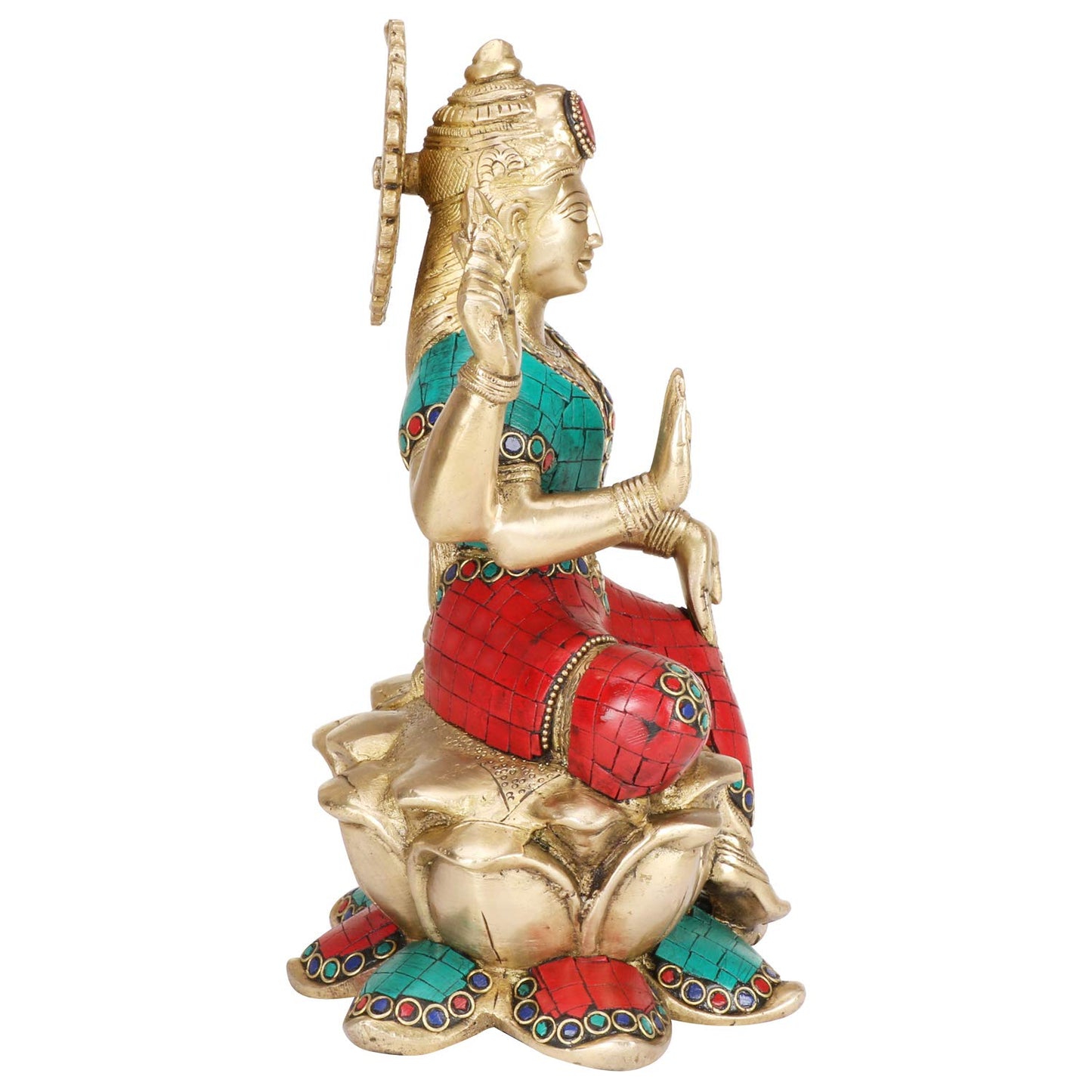 Brass Goddess Lakshmi laxmi Sitting on Lotus Idol for Diwali Pooja Home Decor Multicolor (Height 10 inch weight 3.90 Kg) - SvarupArt