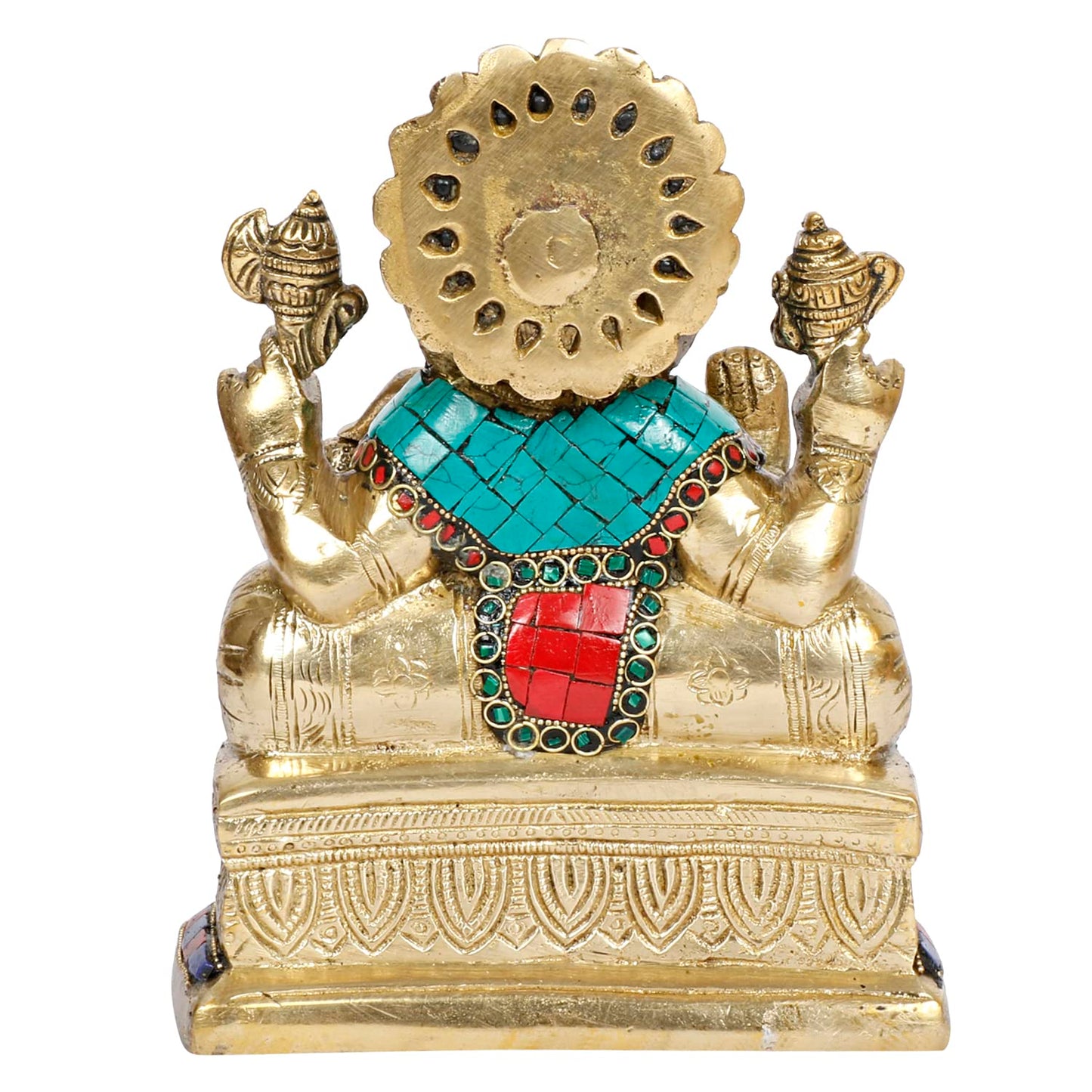 Brass Lord Ganesh Ganpati Sitting On Singhasana Ganesha Idol for Puja Home Decor Gift Height 8 inch - SvarupArt