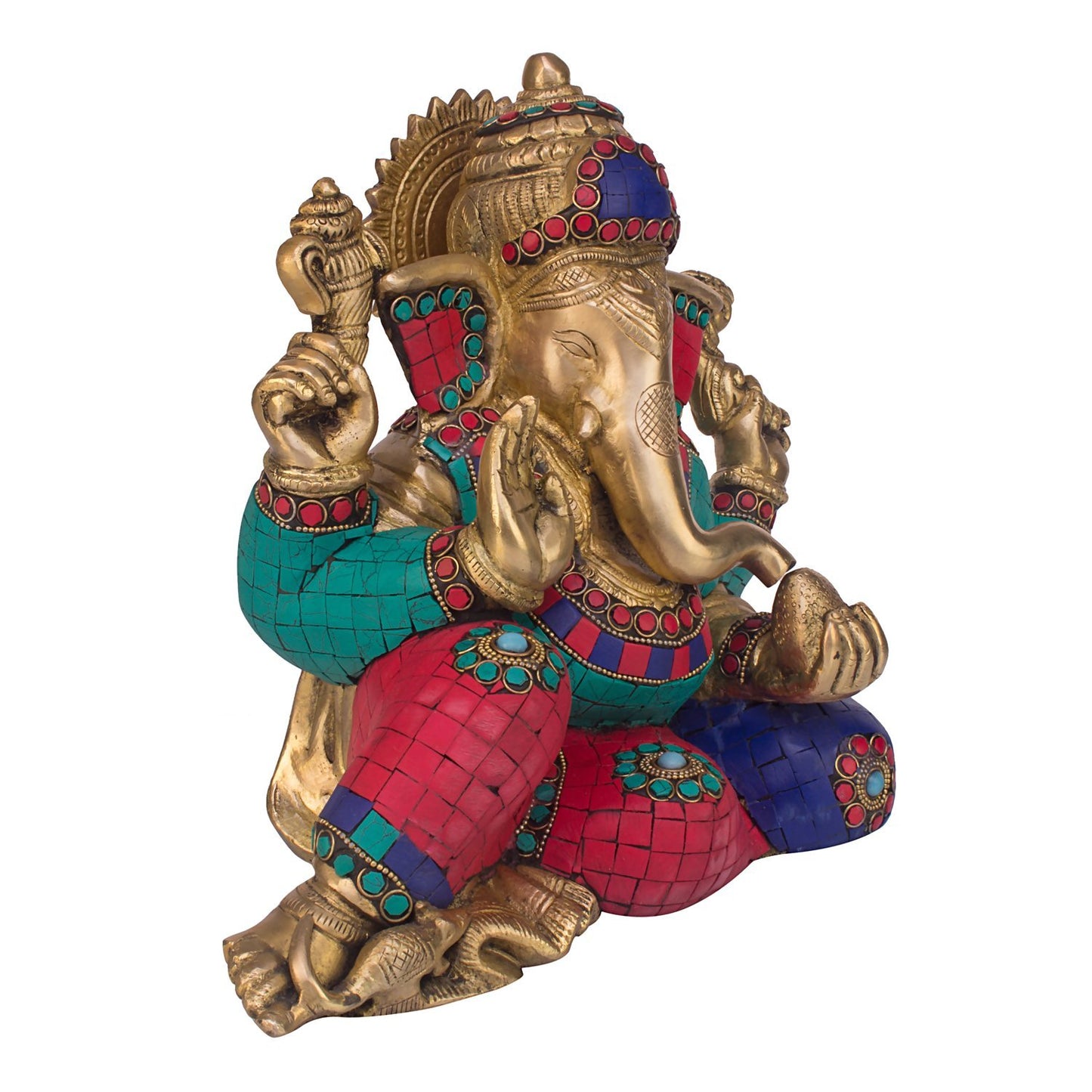 Brass Ganesha Idol for Home Decoration Ganpati Statue Murti for Gift Height 9.4 Inch Weight 6.5 Kg Color Multicolor - SvarupArt