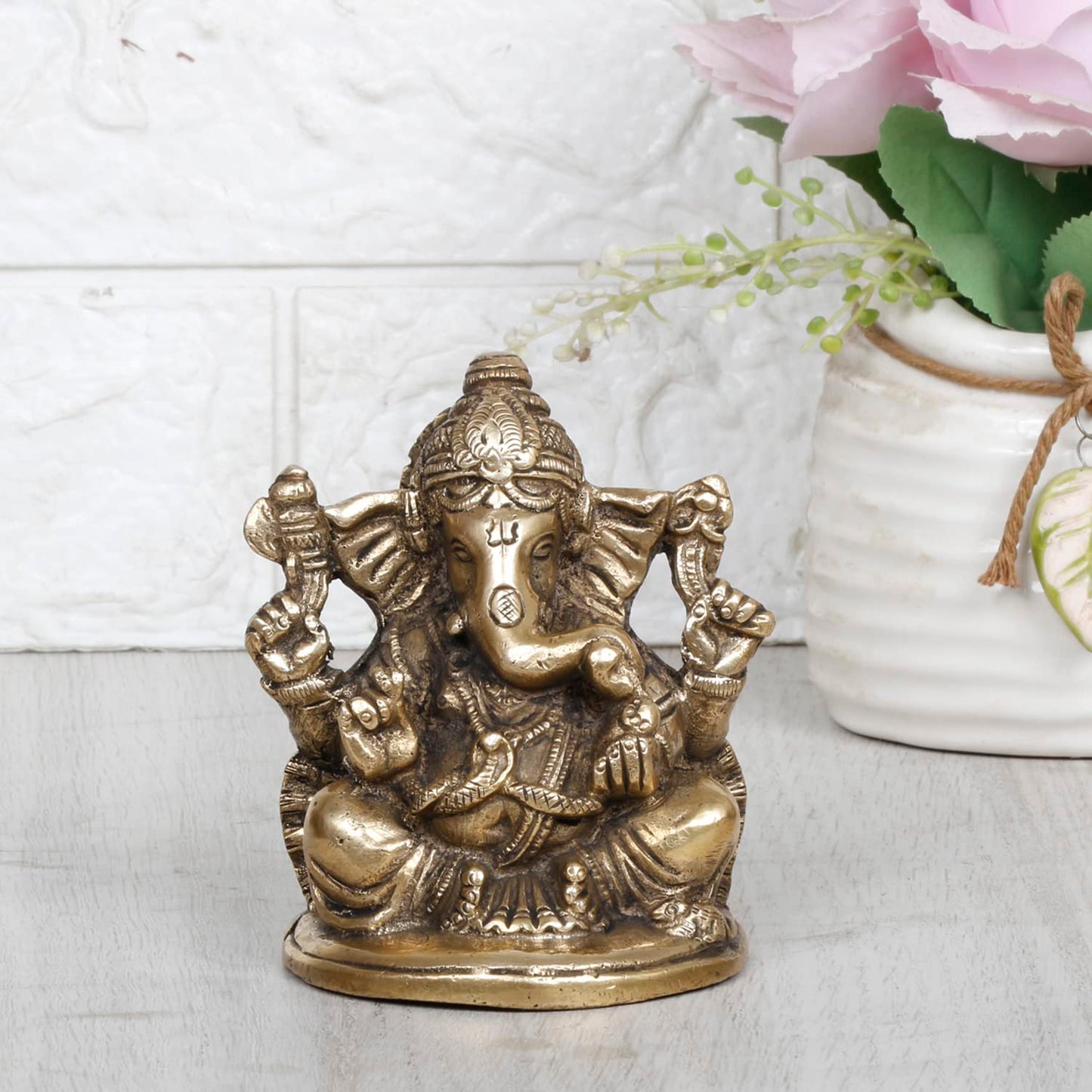 Brass Ganesh Idol Statue Murti God Ganesha Vinayak Ganpati Sitting Sculpture for Home Entrance Decor Diwali Gift - SvarupArt