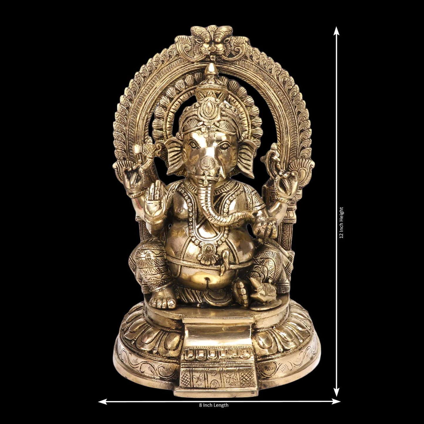 Brass Ganesha Idol for Home Decoration Ganpati Statue Murti for Gift Height 12 Inch Weight 4.5 Kg Color Gold - SvarupArt