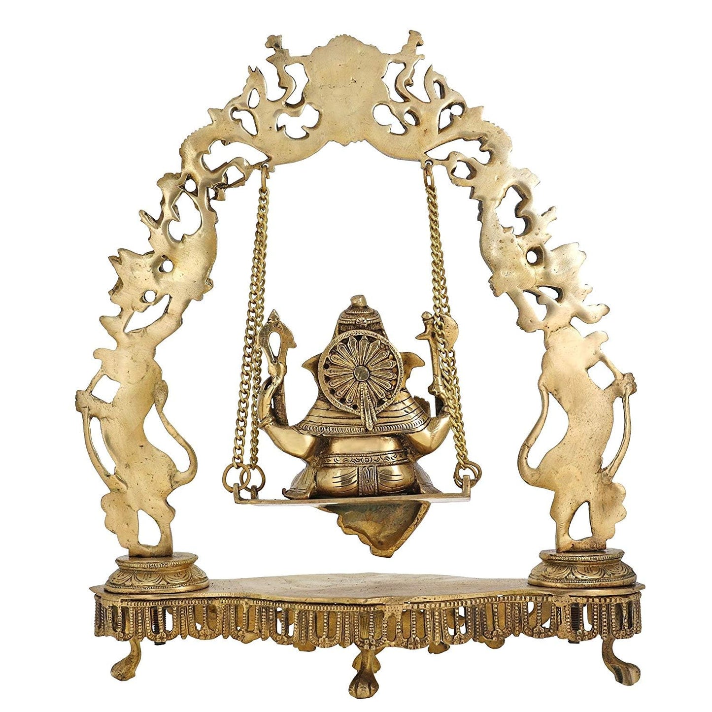 Brass Ganesha On Jhoola Swing Showpiece, Beautiful Handcrafted Brass Ganesh Statue 18 Inch - SvarupArt