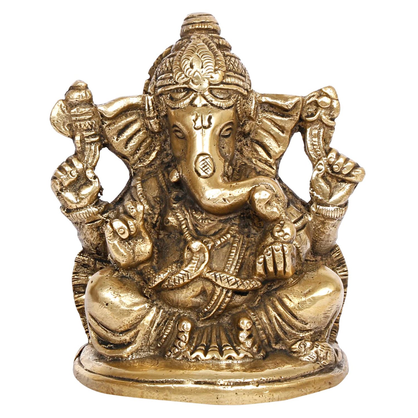 Brass Ganesh Idol Statue Murti God Ganesha Vinayak Ganpati Sitting Sculpture for Home Entrance Decor Diwali Gift - SvarupArt