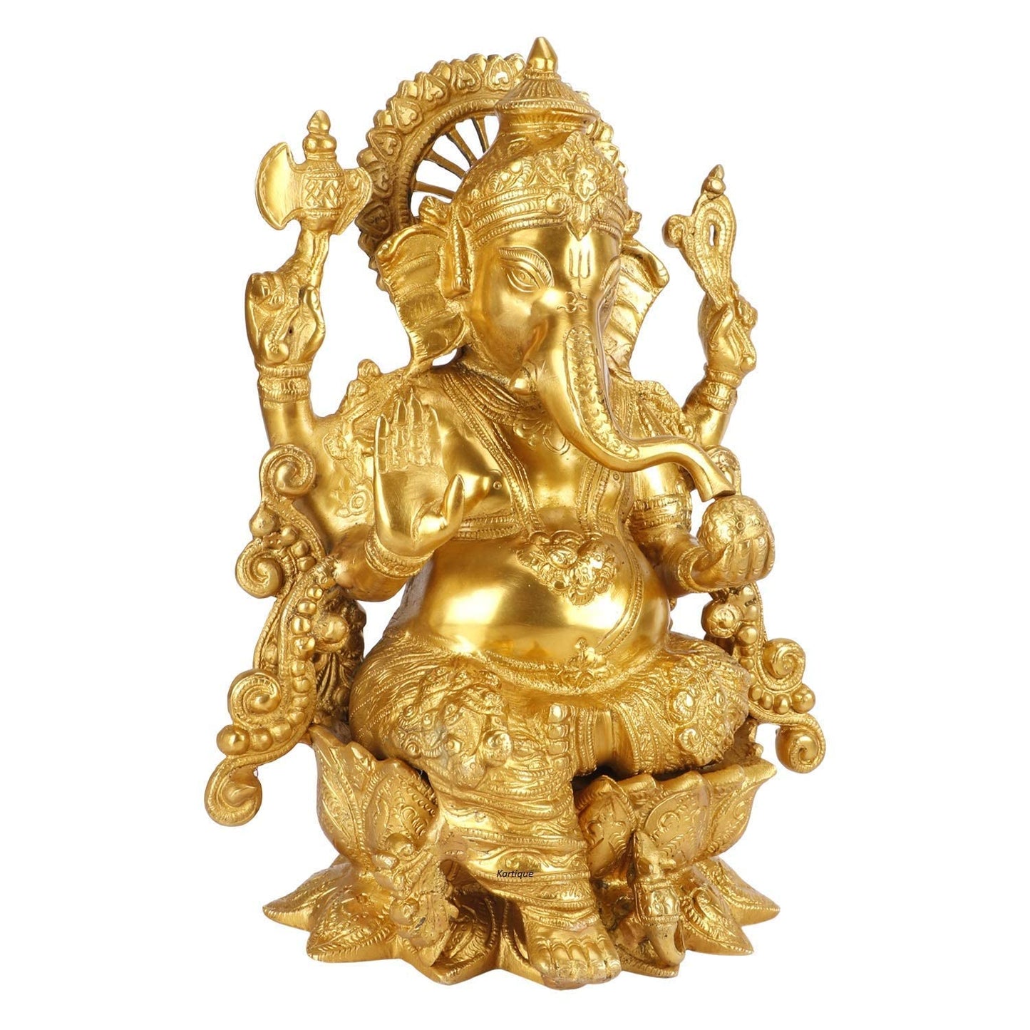 Brass Ganesha Idol for Home Decoration Ganpati Statue Murti for Gift Height 11.5 Inch Weight 6.3 Kg Color Gold - SvarupArt