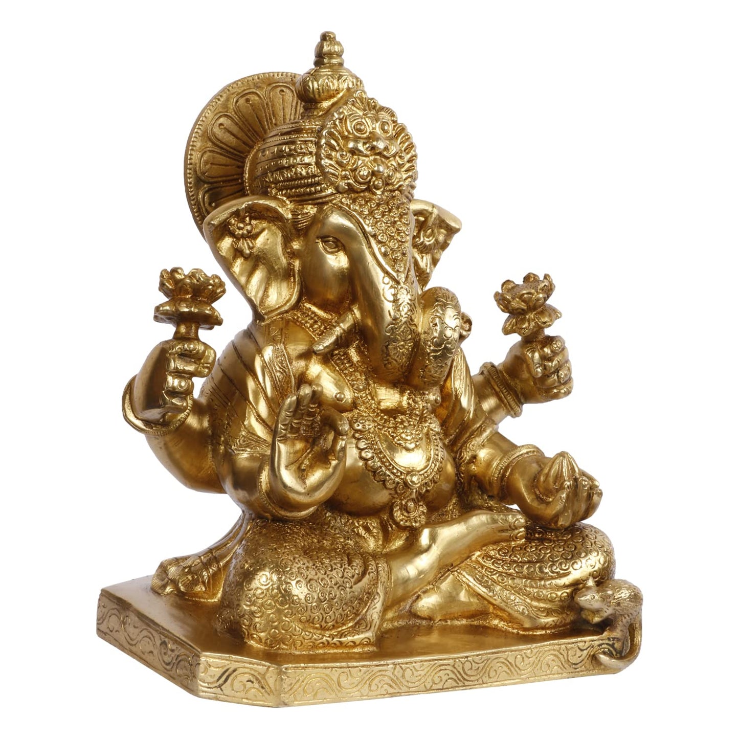 Brass Ganesha Idol for Home Decoration Ganpati Statue Murti for Gift Height 9 Inch Weight 5.2 Kg Color Gold - SvarupArt