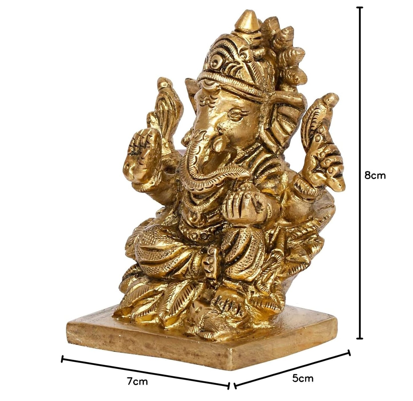 Brass Lord Ganesh Ganpati Sitting On Lotus Ganesha Idol for Puja Home Decor Gift Height 3 inch - SvarupArt