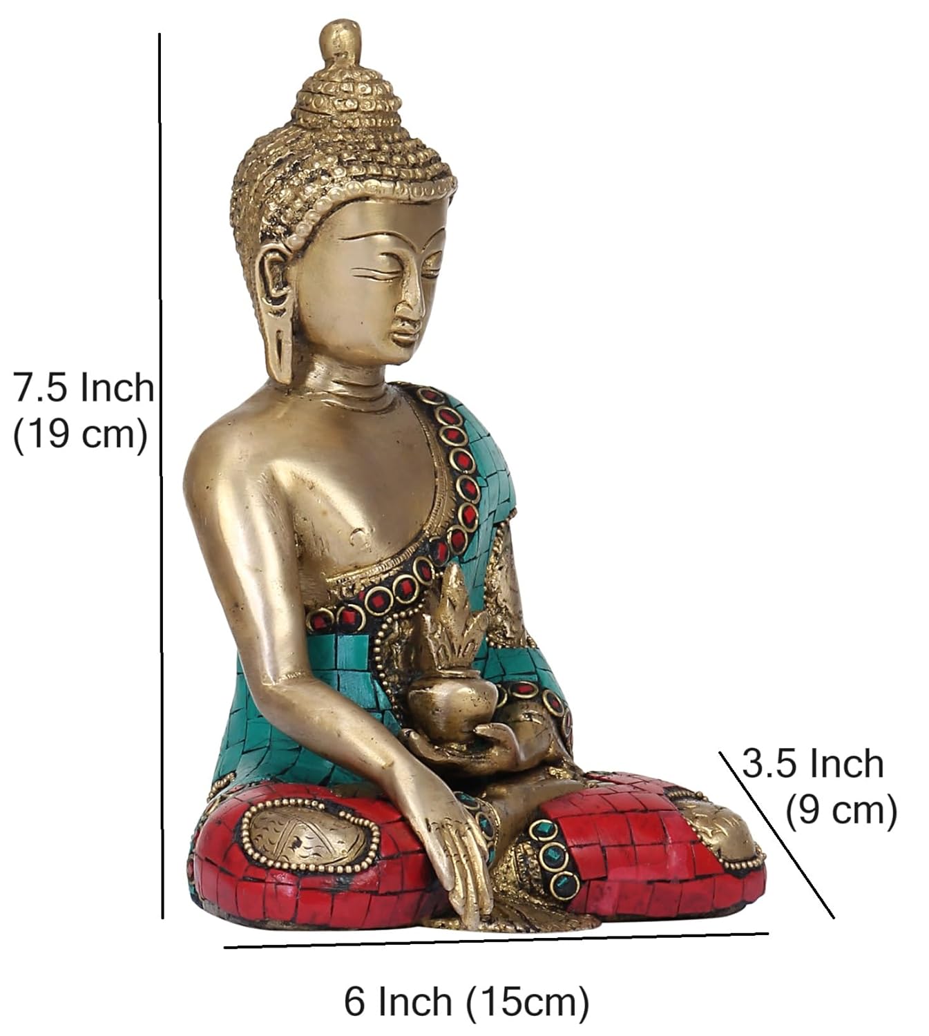 Brass Buddha Bhumi-Sparsha Mudra Idol Statue Tibetan Buddhist Décor Showpiece Height 7.5 Inch Weight 2 Kg Color Multi... - SvarupArt
