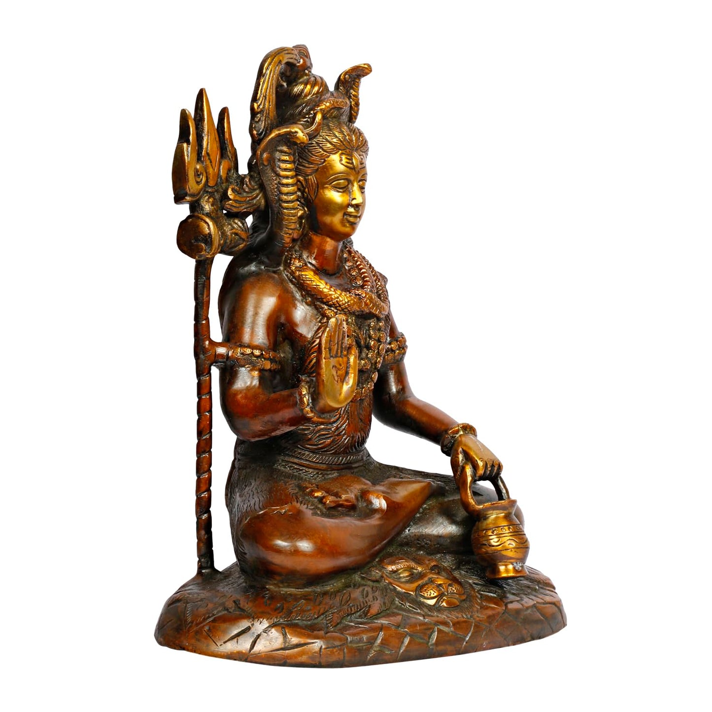 Lord Shiva Brass Metal Bhagwan Shiv Murti with Trishul Statue Home Decor Mandir Puja 10 Inch Copper Color 1 Pcs - SvarupArt