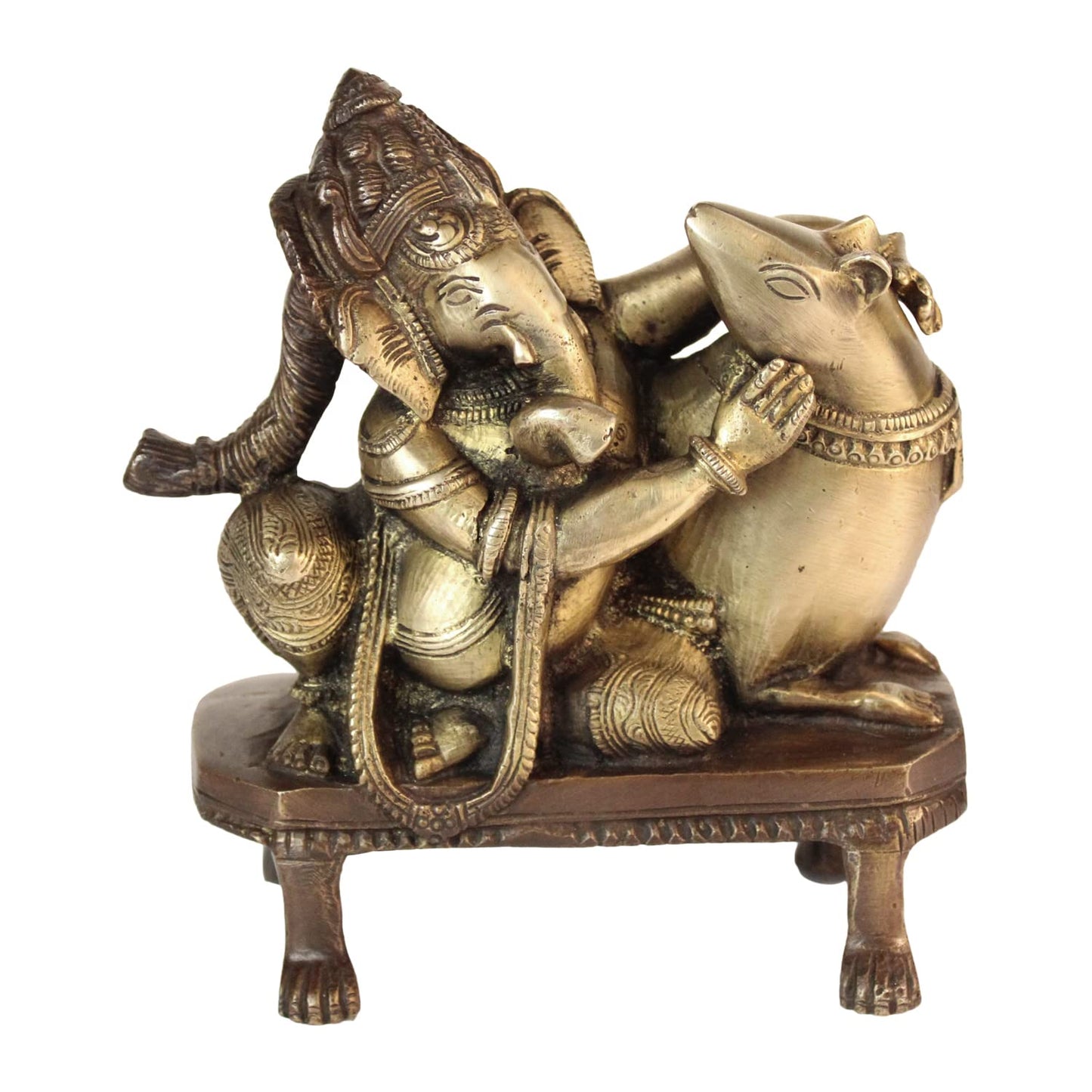 Brass Sitting Ganesha Idol In Multicolor Height 8 Inch Weight 1.6 Kg - SvarupArt