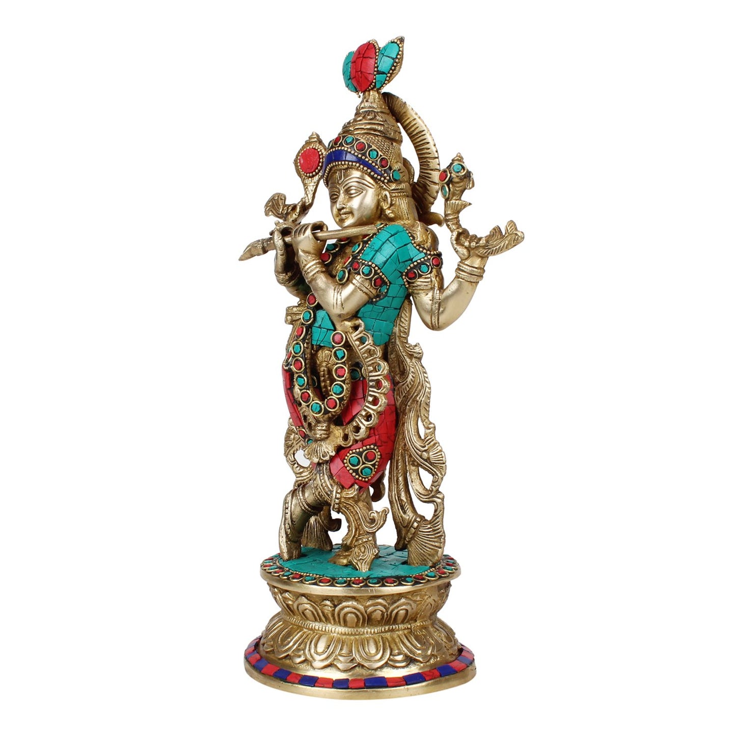 Brass Krishna Bhagwan Idol Murli Kishan Murti Playing Bansuri Gift for Home Mandir Decor Marriage Height 12 Inch - SvarupArt
