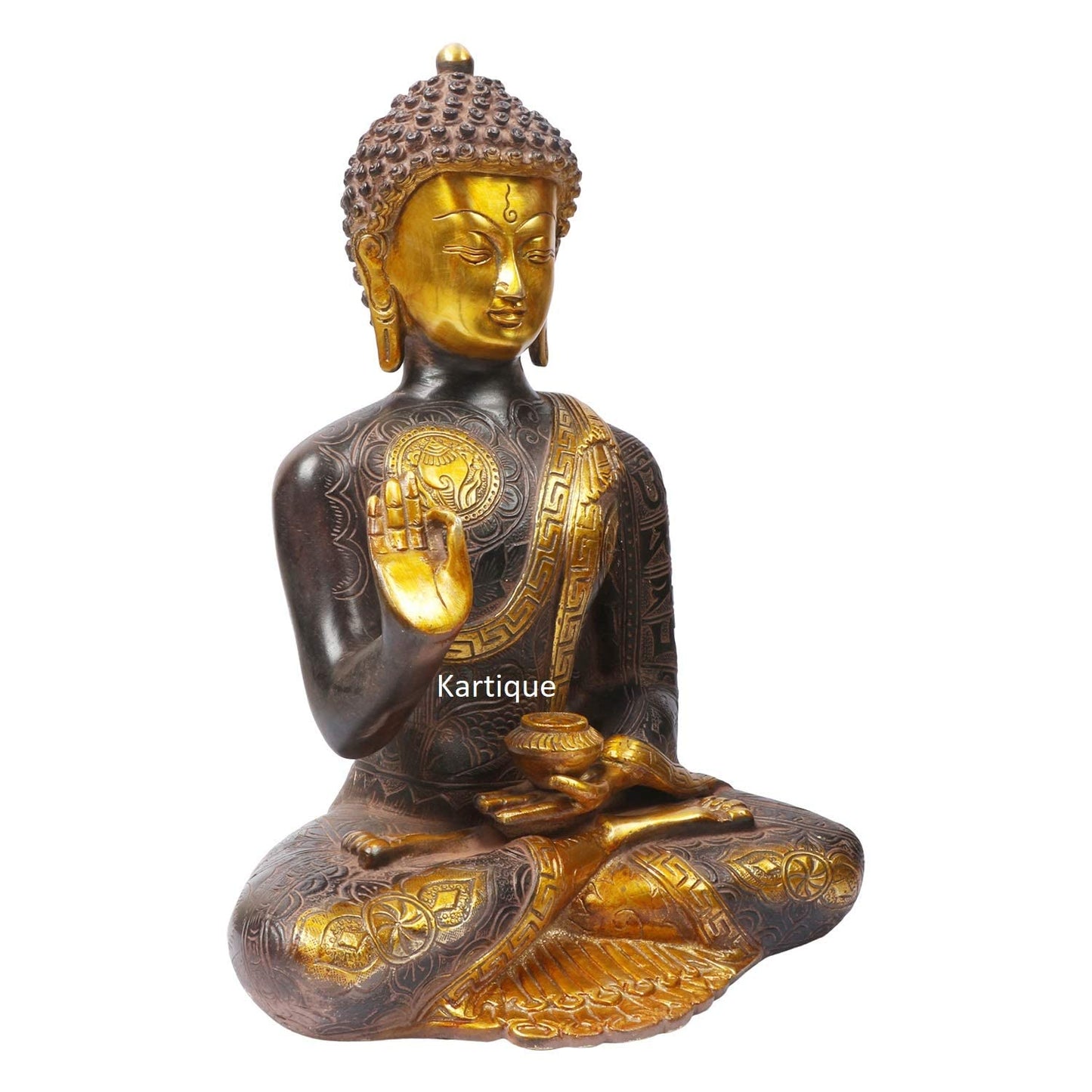 Brass Gautam Buddha Idol Statue Murti Draped in Stone Embellished Shawl for Home Decoration Blessing Buddha Height 12 Inch - SvarupArt