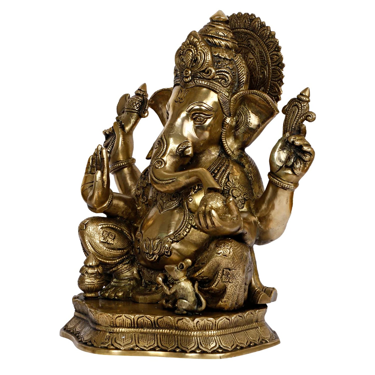 Brass Ganesha Idol for Puja Home Decoration Ganpati Statue Murti for Gift Height 16 Inch Weight 14 Kg Color Antique Gold - SvarupArt