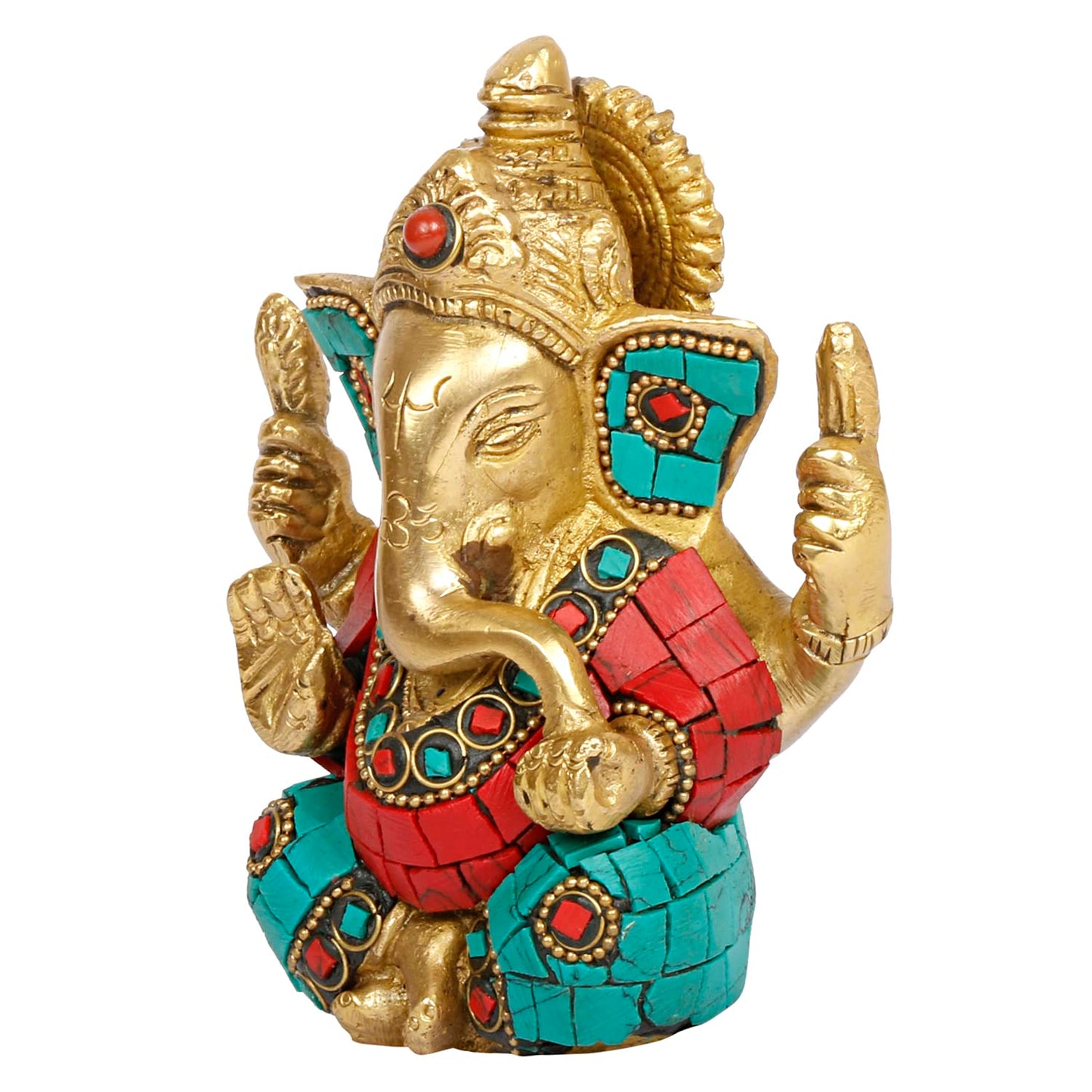 Brass Ganesh Bhagwan Idol Taj Ganesha Statue Ganpati Murti for Home Entrance Decor Diwali Gift 4.5 Inch - SvarupArt