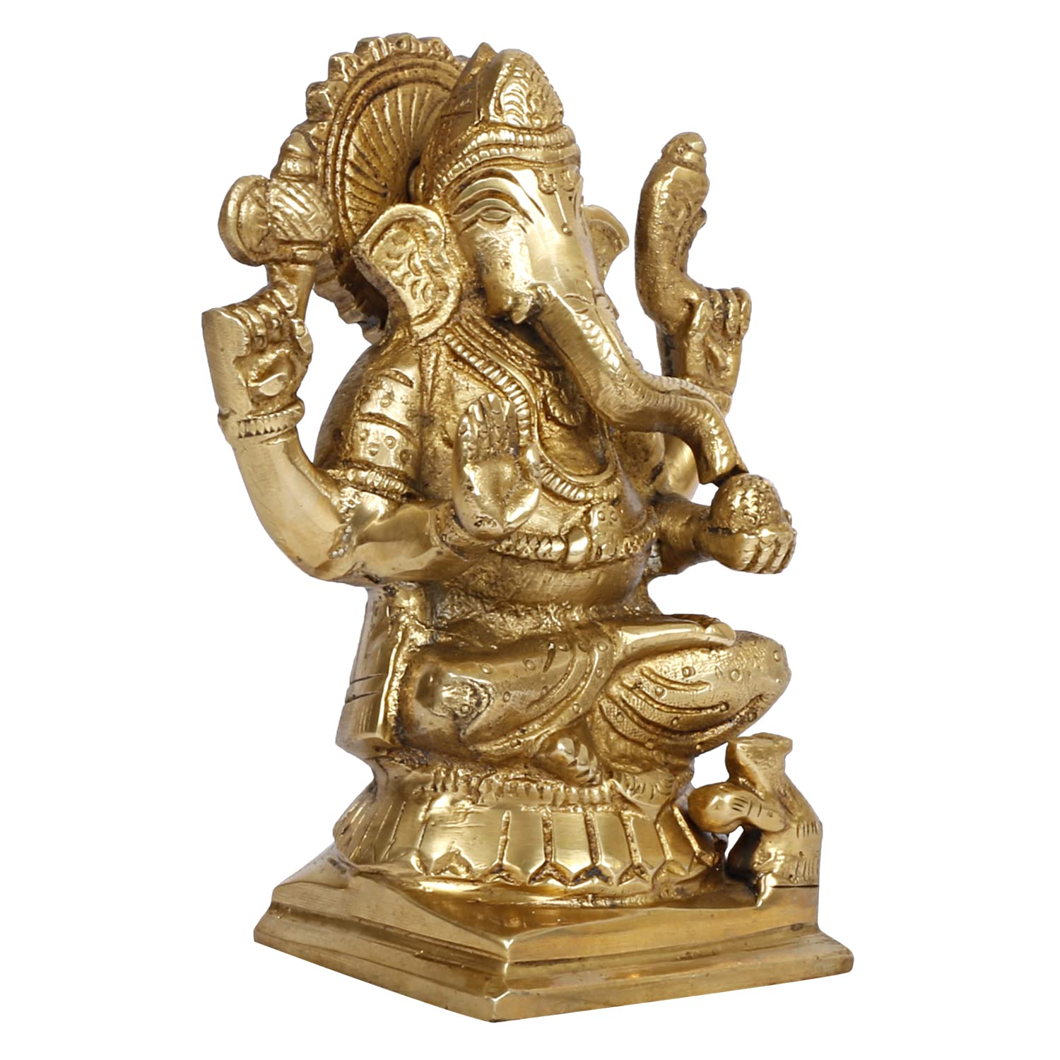 Brass Ganesh Bhagwan Idol Sitting Ganesha Statue Ganpati Puja Murti for Home Entrance Decor Diwali Gift 5 Inch - SvarupArt