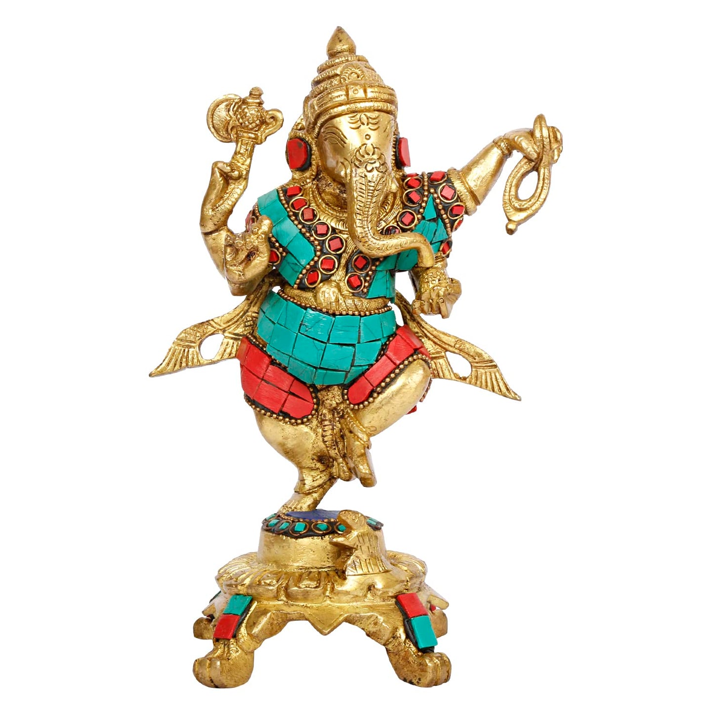 Brass Dancing Ganesha Idol Ganesha Statue Ganpati Murti for Home Entrance Decor Height 8 Inch - SvarupArt