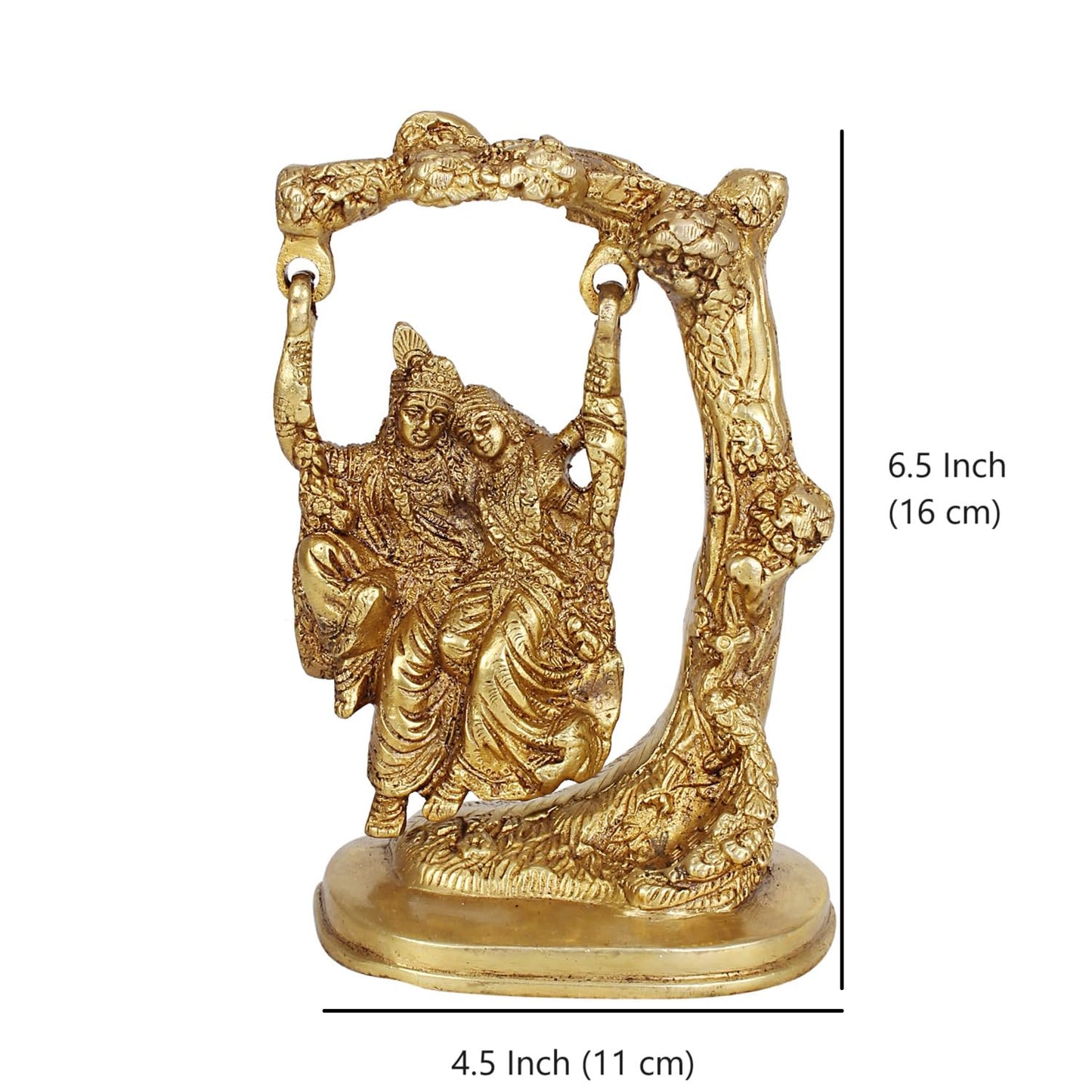 Brass Radha Krishna Sitting On Jhula Swing Krishan Idol for Puja Murti Decor Gift Height 6.5 Inches - SvarupArt