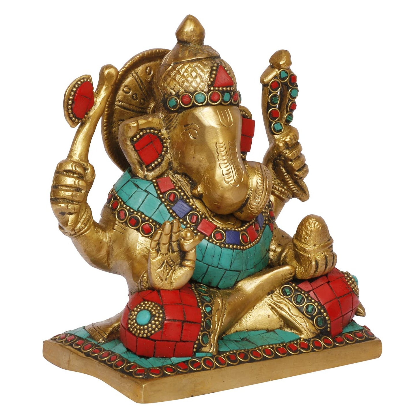 Brass Ganesha Idol for Home Decoration Ganpati Statue Murti for Gift Height 6 Inch Weight 1.9 Kg Color Multicolor - SvarupArt