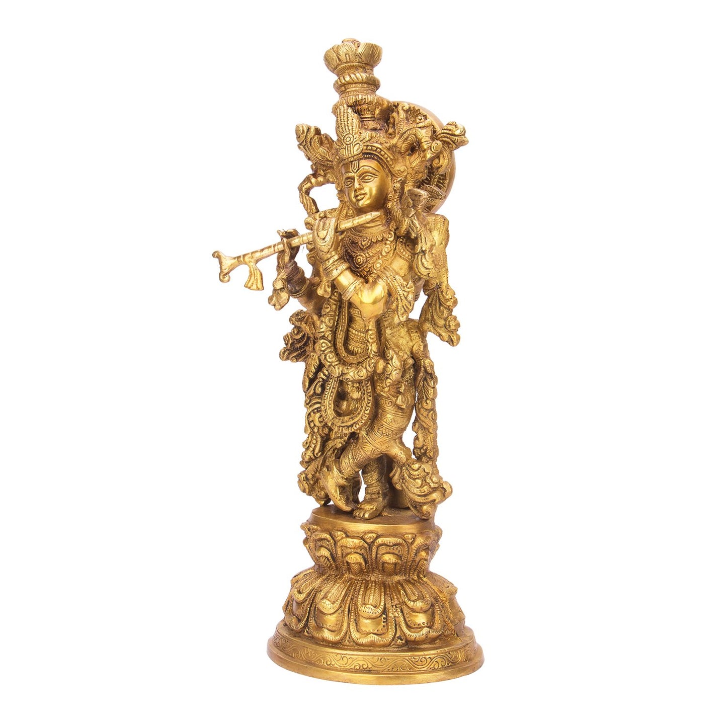 Brass Krishna Bhagwan Idol Murli Kishan Murti Playing Bansuri Gift for Home Mandir Decor Marriage Height 15 Inch - SvarupArt