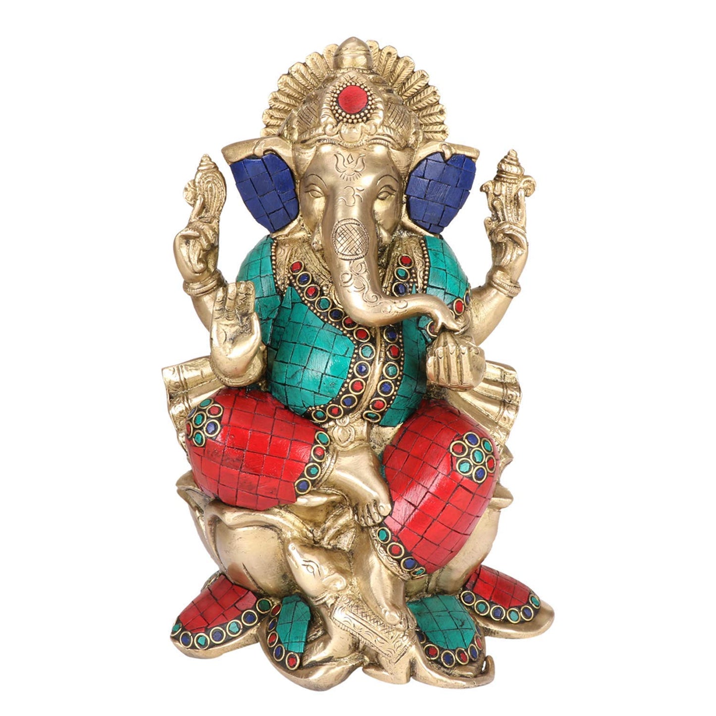 Brass Ganesha Idol for Home Decoration Ganpati Statue Murti for Gift Height 9.5 Inch Weight 5.1 Kg Color Multicolor - SvarupArt