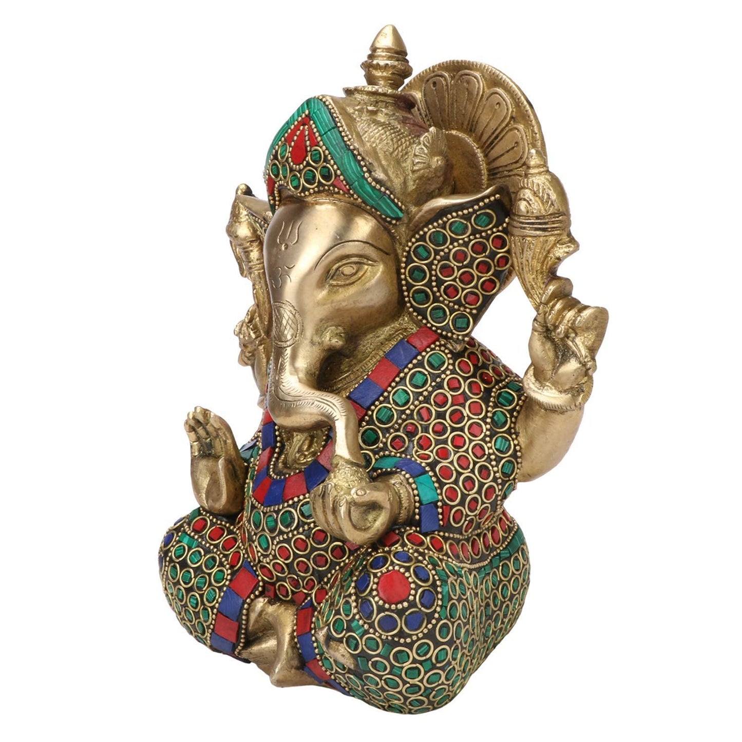 Brass Ganesha Idol for Home Decoration Ganpati Statue Murti for Gift Height 8 Inch Weight 3.2 Kg Color Multicolor - SvarupArt