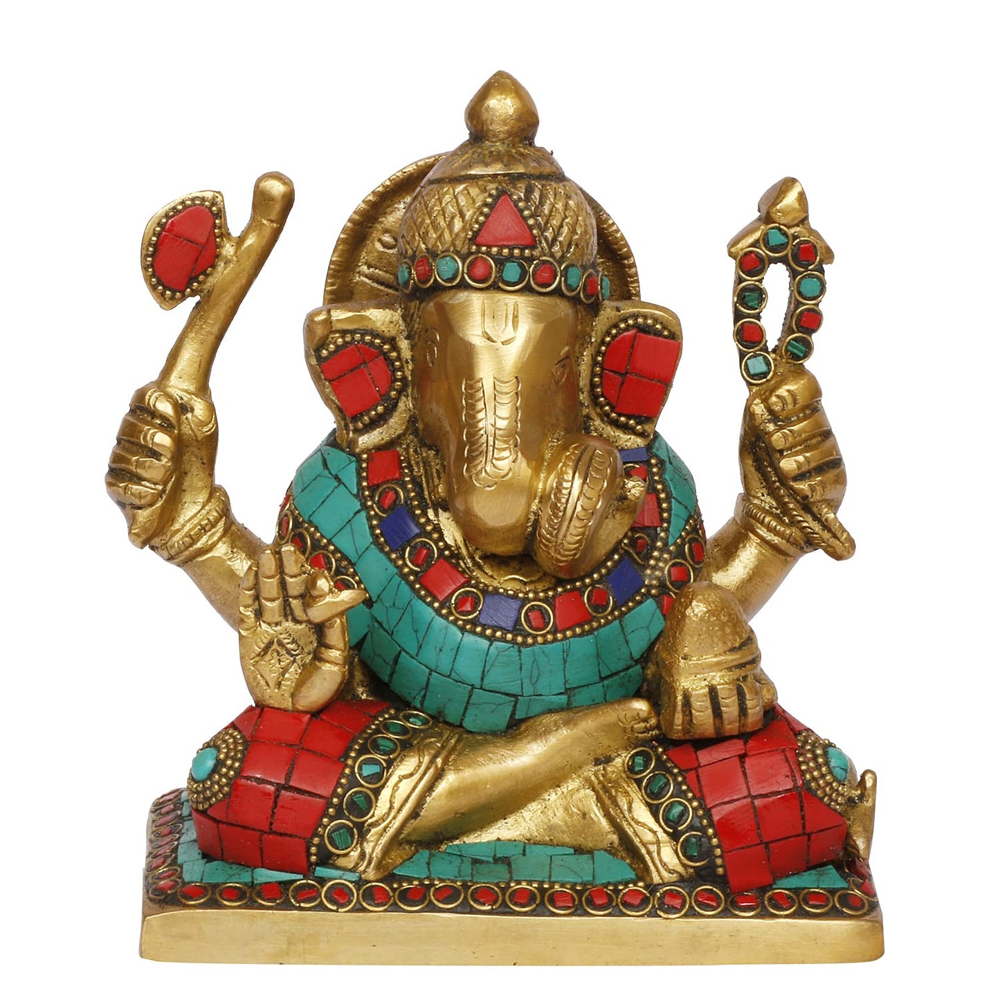 Brass Ganesha Idol for Home Decoration Ganpati Statue Murti for Gift Height 6 Inch Weight 1.9 Kg Color Multicolor - SvarupArt