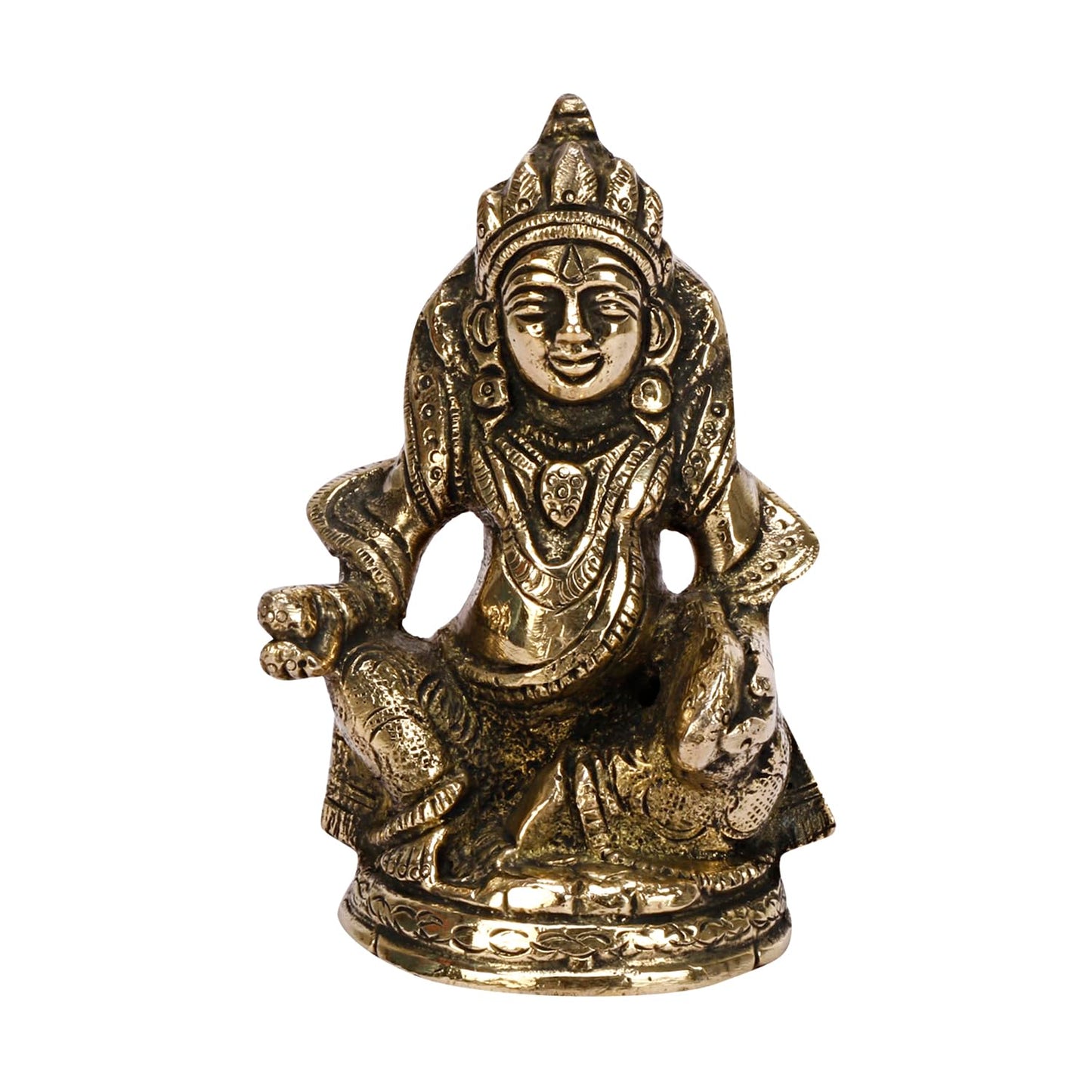 Brass Kuber Sitting Statue Yantra Vastu Remedy Shri Kubera Idol for Good Luck Money Gold Color (8x6x11 cm) - SvarupArt