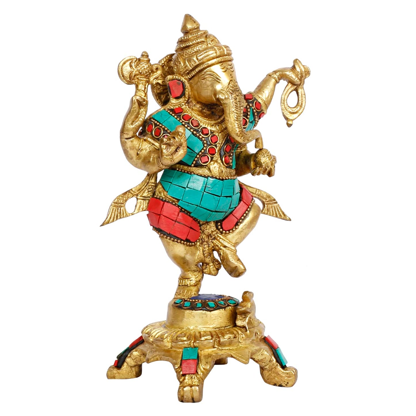 Brass Dancing Ganesha Idol Ganesha Statue Ganpati Murti for Home Entrance Decor Height 8 Inch - SvarupArt