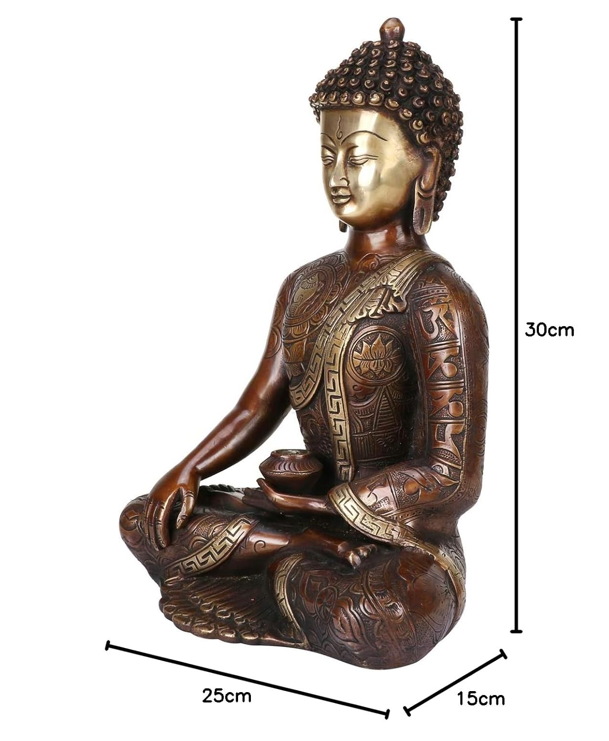 Brass Buddha Idol in Bhumisparsha Mudra Statue Tibetan Buddhist Décor Height 12 Inch Weight 6 Kg Color Bronze - SvarupArt