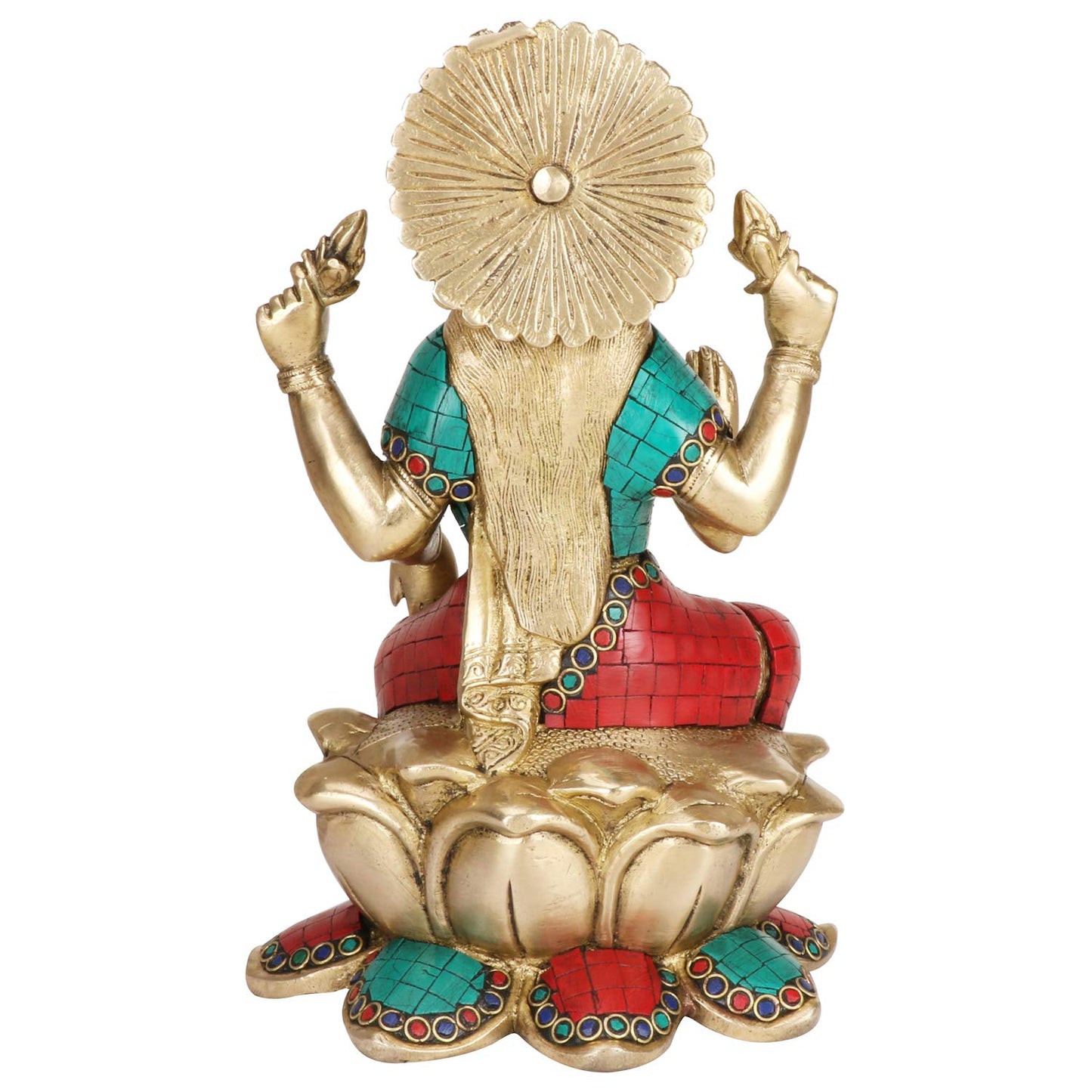 Brass Goddess Lakshmi laxmi Sitting on Lotus Idol for Diwali Pooja Home Decor Multicolor (Height 10 inch weight 3.90 Kg) - SvarupArt