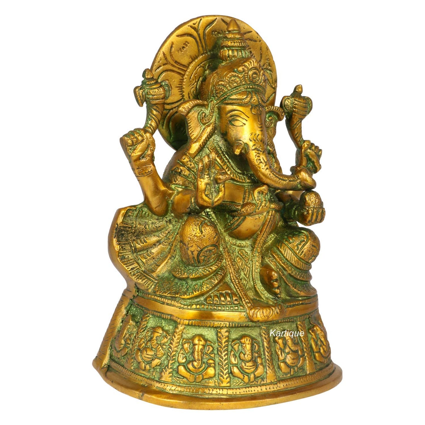 Brass Ganesha Idol for Home Decoration Ganpati Statue Murti for Gift Height 8 Inch Weight 2.5 Kg Color Green - SvarupArt