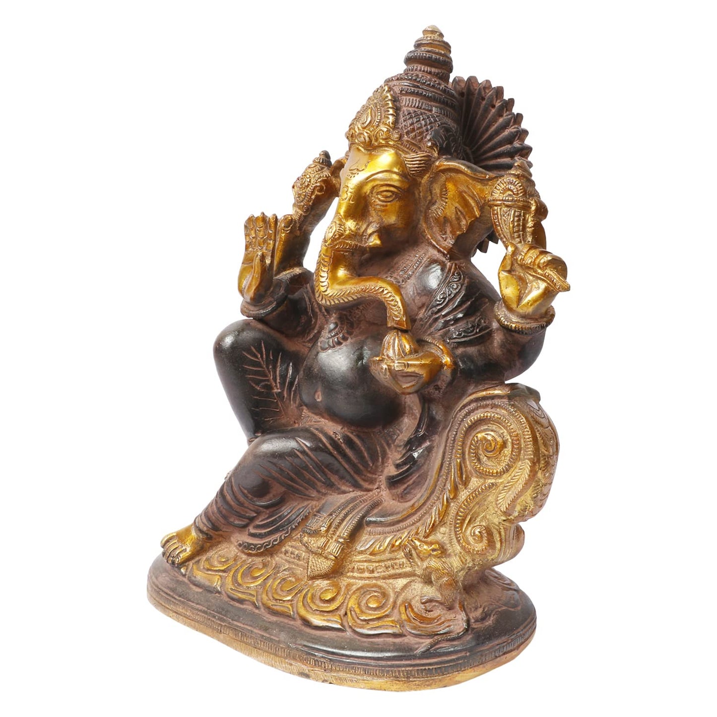 Brass Ganesha Idol on Singhasan for Home Decoration Ganpati Statue Murti for Gift Height 10 Inch Weight 4.5 Kg Color - SvarupArt