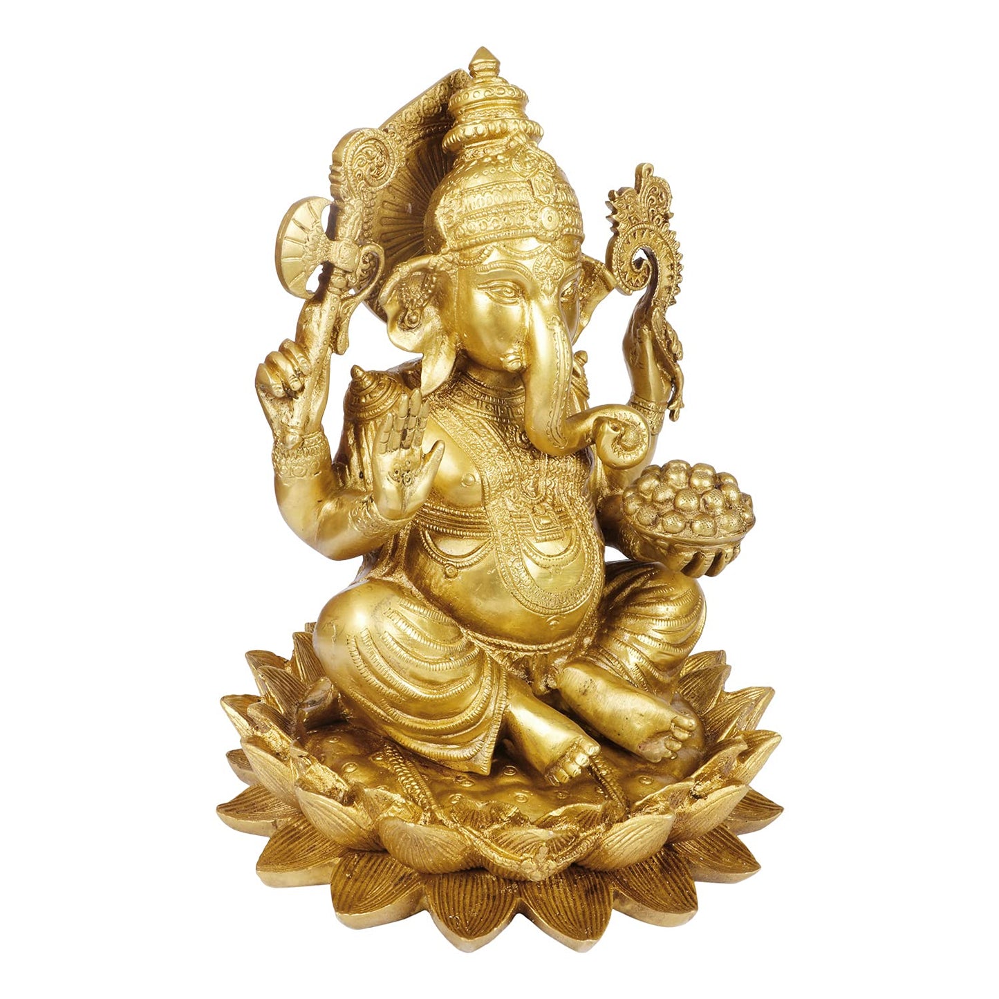 Brass Ganesha Idol for Home Decoration Ganpati Statue Murti for Gift Height 11.5 Inch Weight 8.2 Kg Color Gold - SvarupArt