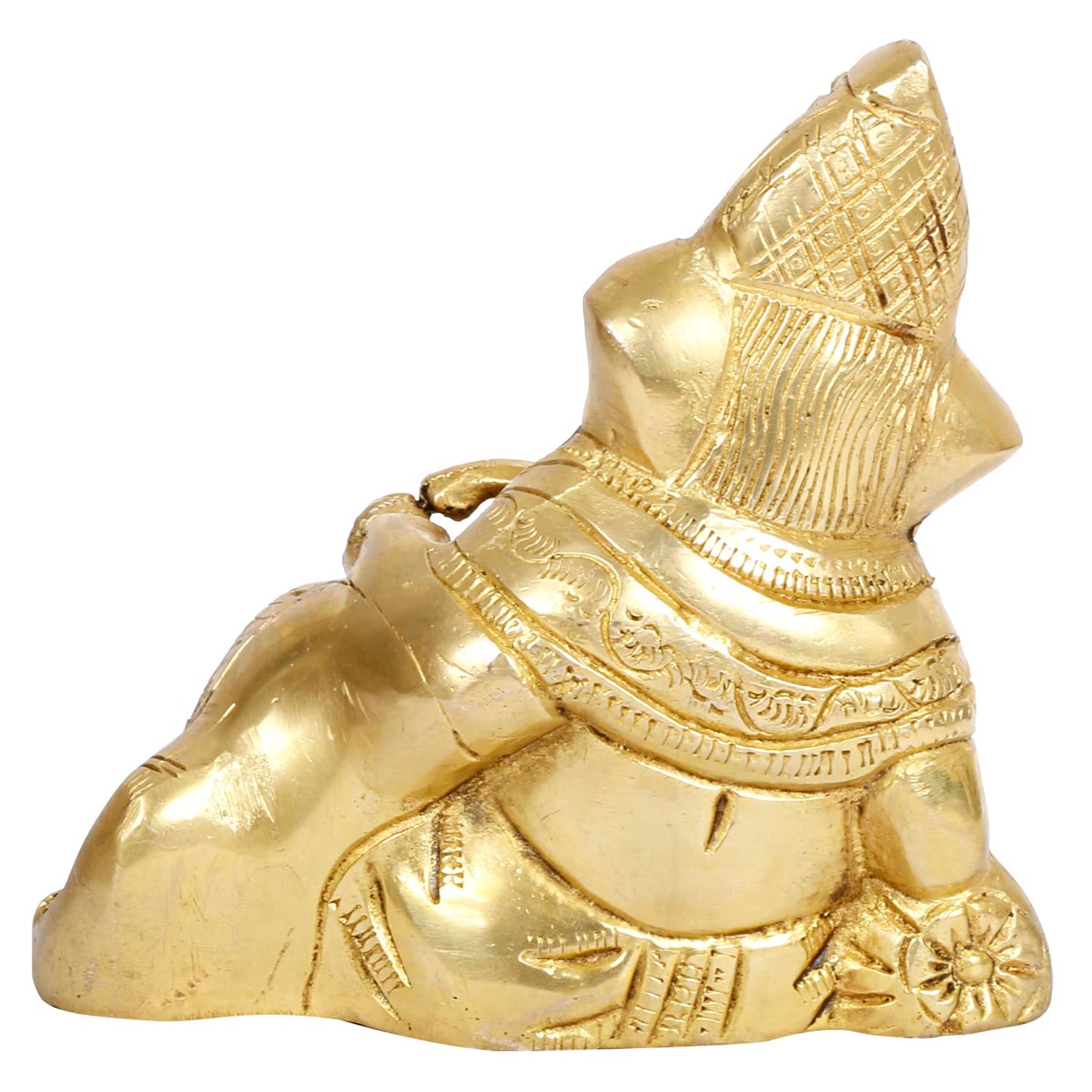 Brass Resting Ganesha Idol Ganesh Ganpati Murti Religious Statue for Good Luck & Success Gift Height 4.5 Inch. - SvarupArt