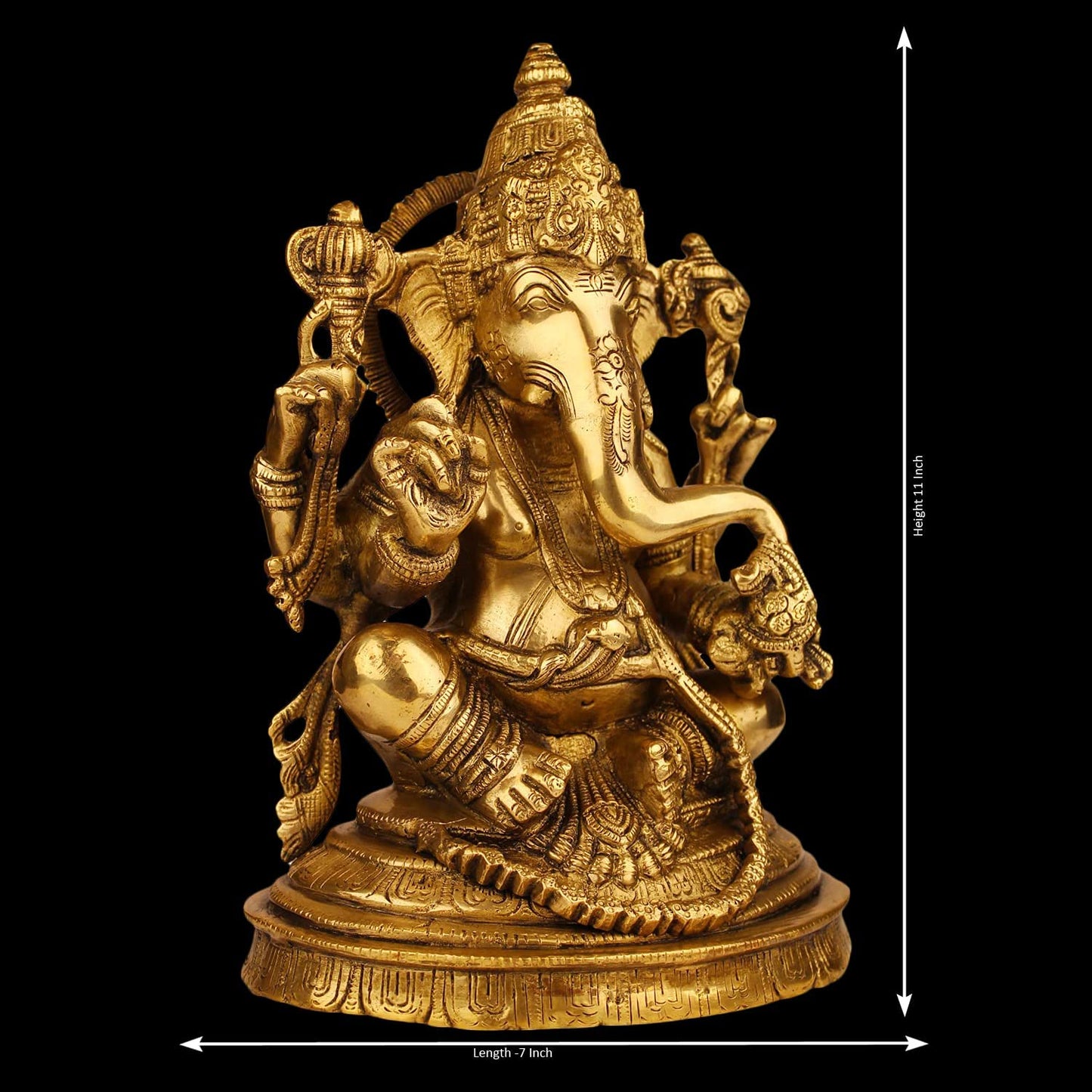 Brass Ganesha Idol for Home Decoration Ganpati Statue Murti for Gift Height 11 Inch Weight 4.4 Kg Color Gold - SvarupArt