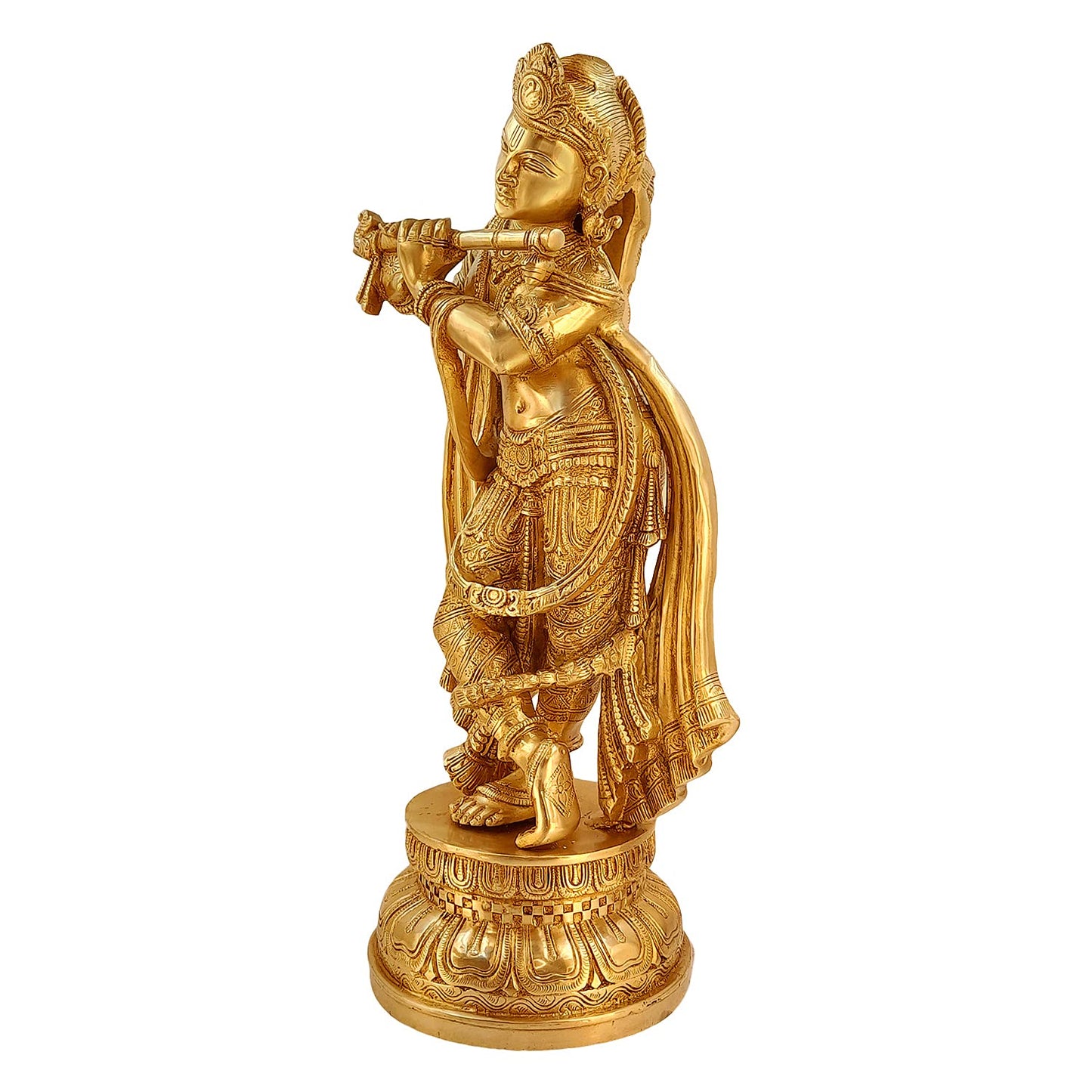 Brass Krishna Bhagwan Idol Murli Kishan Murti Playing Bansuri Gift for Home Mandir Decor Marriage Height 18 Inch Weig... - SvarupArt