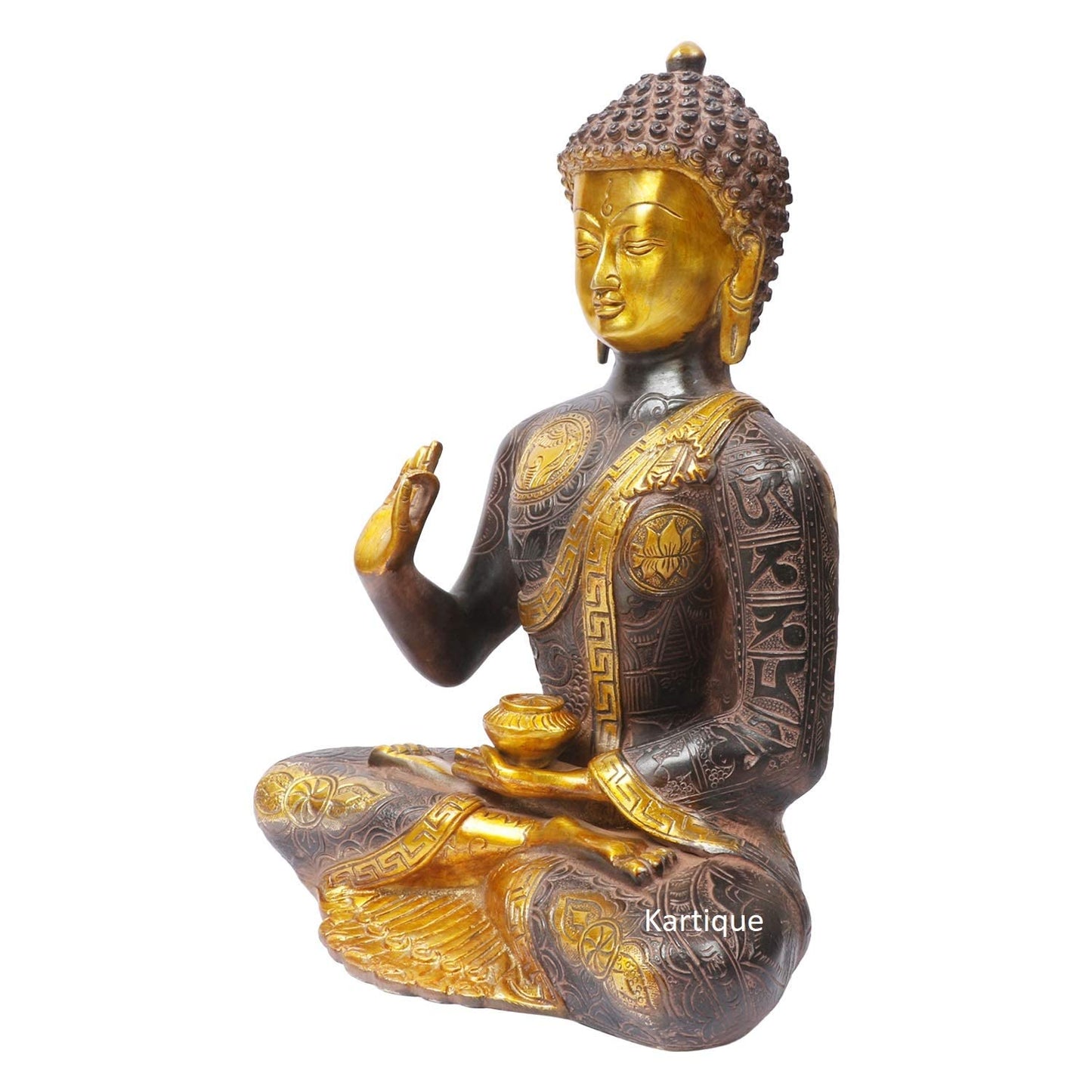 Brass Gautam Buddha Idol Statue Murti Draped in Stone Embellished Shawl for Home Decoration Blessing Buddha Height 12 Inch - SvarupArt