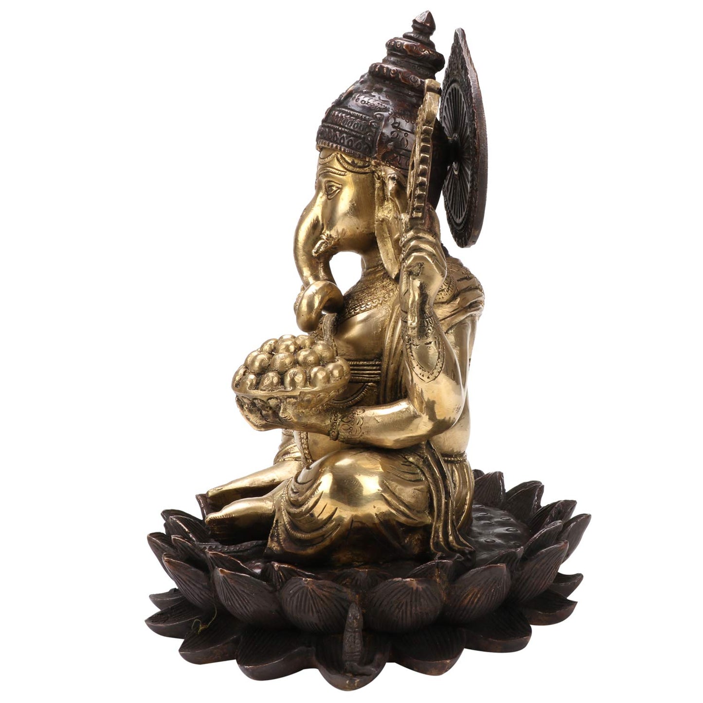 Brass Mangalkari Ganesha Sitting On Lotus Bhagwan Idol Ganesh Statue Ganpati Murti for Home Entrance Decor Diwali Gift - SvarupArt