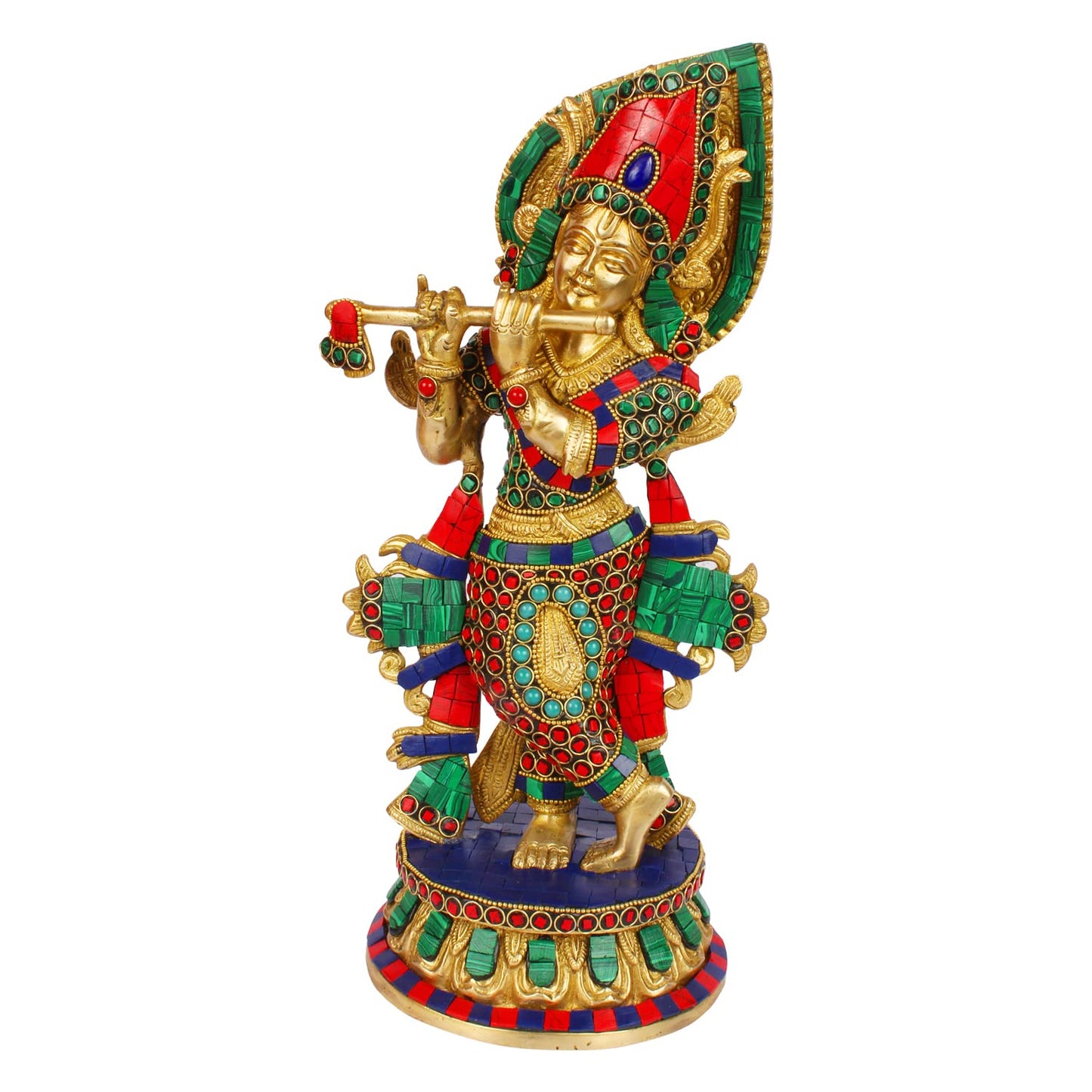 Brass Krishna Bhagwan Idol Murli Kishan Murti Playing Bansuri Gift for Home Mandir Decor Marriage Height 12 Inch - SvarupArt