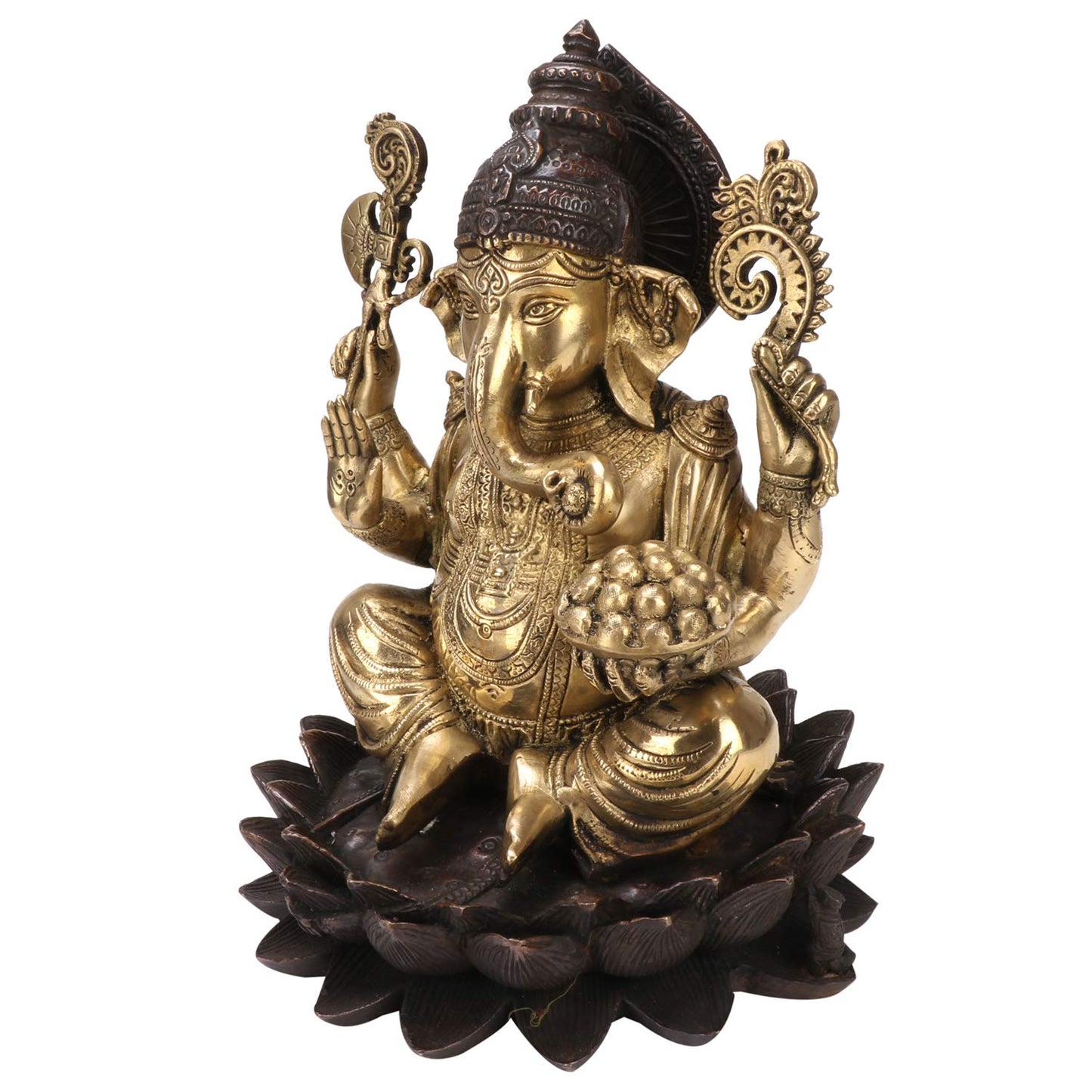 Brass Mangalkari Ganesha Sitting On Lotus Bhagwan Idol Ganesh Statue Ganpati Murti for Home Entrance Decor Diwali Gift - SvarupArt