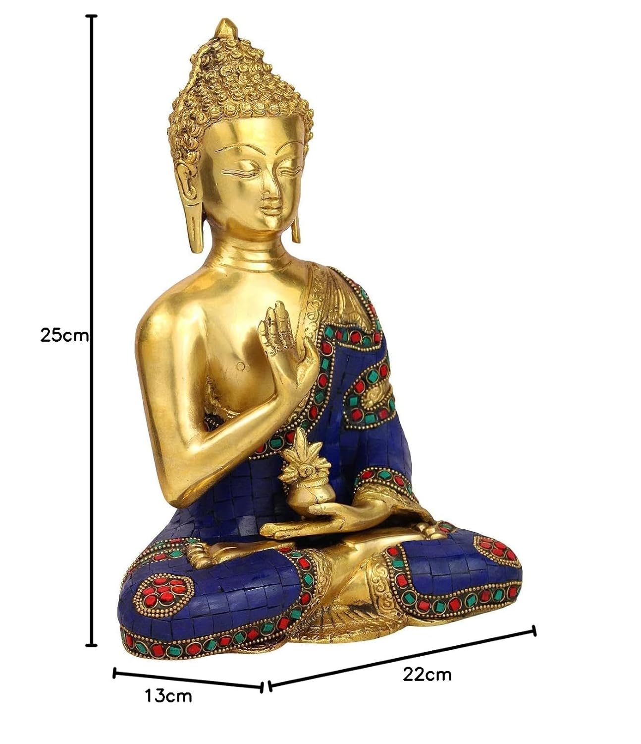 Brass Gautam Buddha Idol Statue Murti Draped in Stone Embellished Shawl for Home Decoration Blessing Buddha Height 10... - SvarupArt