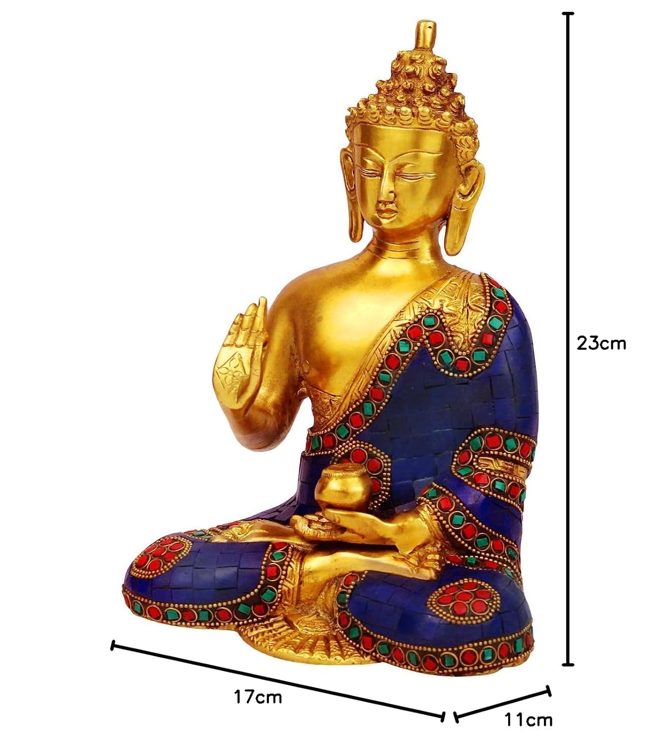 Brass Gautam Buddha Idol Statue Murti Draped in Stone Embellished Shawl for Home Decoration Blessing Buddha Height 9 Inch - SvarupArt