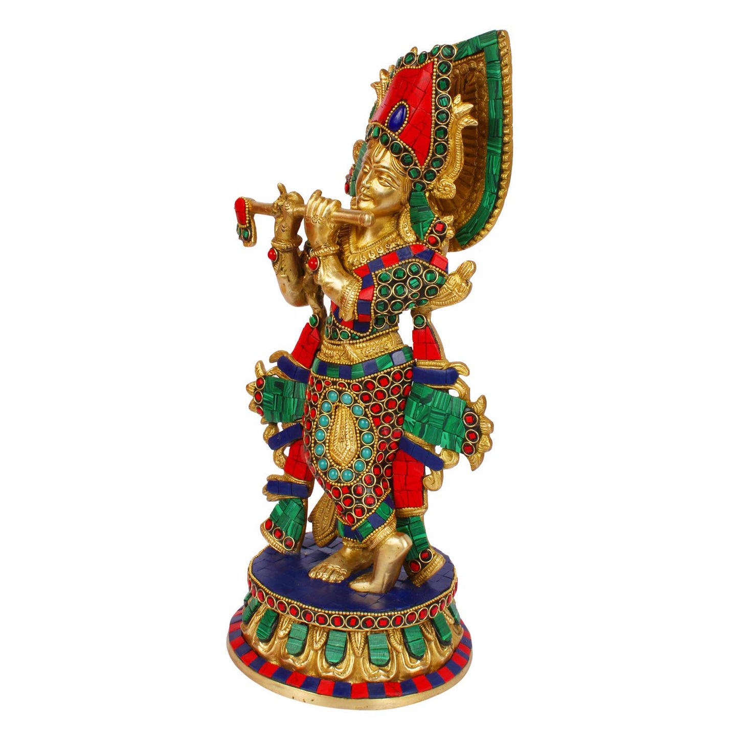 Brass Krishna Bhagwan Idol Murli Kishan Murti Playing Bansuri Gift for Home Mandir Decor Marriage Height 12 Inch - SvarupArt