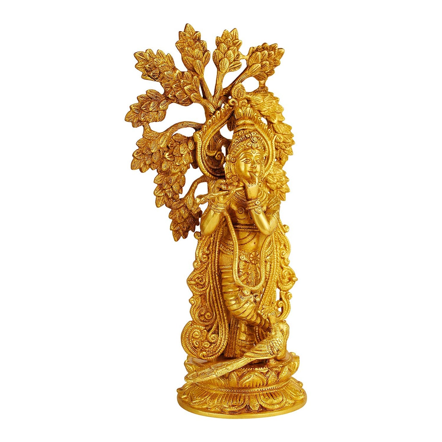 Brass Krishna Bhagwan Idol Murli Kishan Murti Playing Bansuri Gift for Home Mandir Decor Marriage Height 15 Inch - SvarupArt