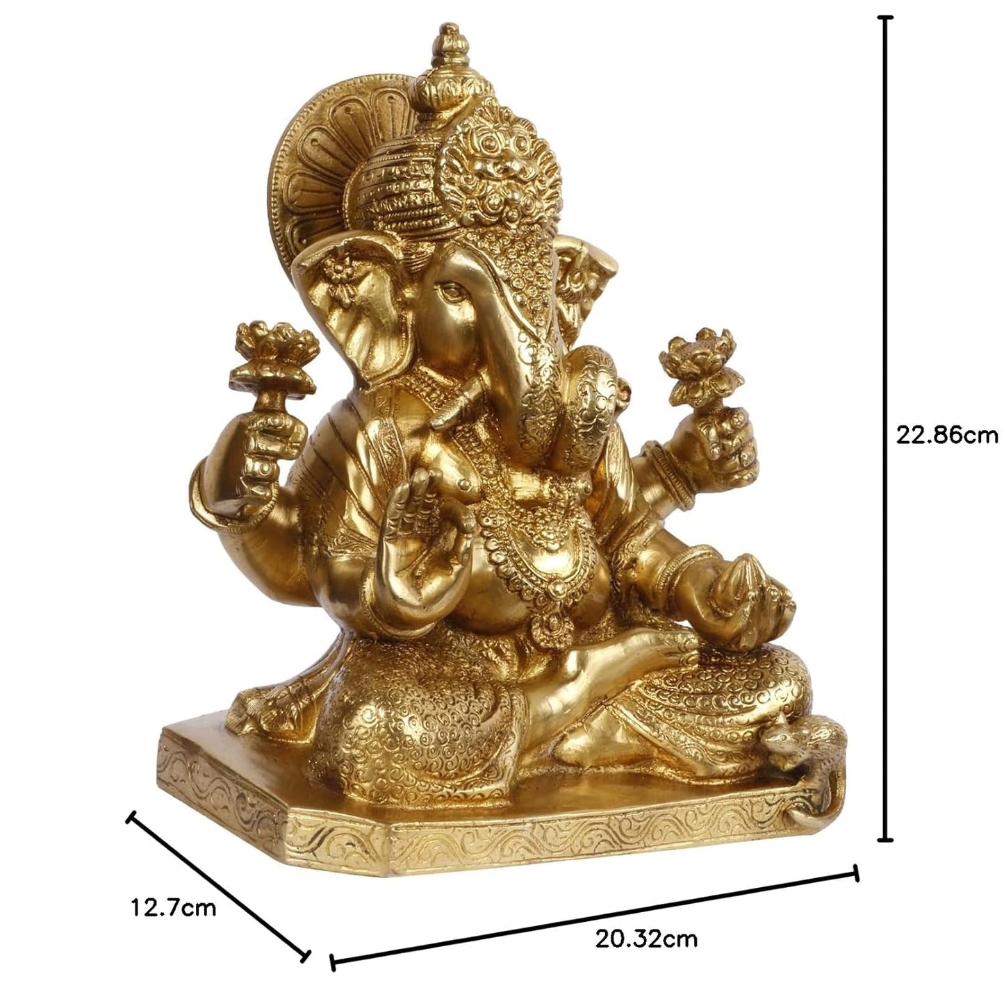 Brass Ganesha Idol for Home Decoration Ganpati Statue Murti for Gift Height 9 Inch Weight 5.2 Kg Color Gold - SvarupArt