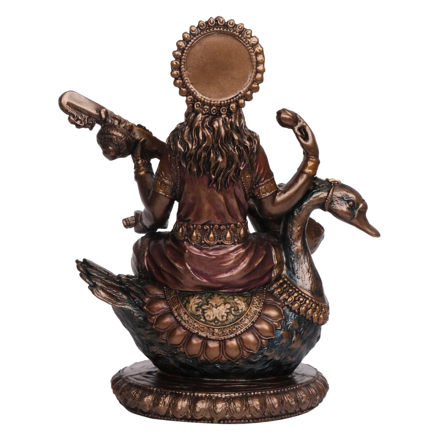 Bronze Colored Resin Saraswati Statue With A Height Of 8 Inches. - SvarupArt